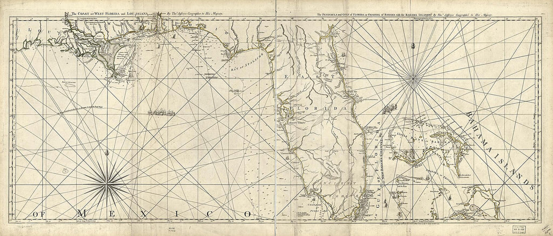 This old map of The Coast of West Florida and Louisiana. the Peninsula and Gulf of Florida Or Channel of Bahama With the Bahama Islands from 1776 was created by Thomas Jefferys, Robert Sayer in 1776
