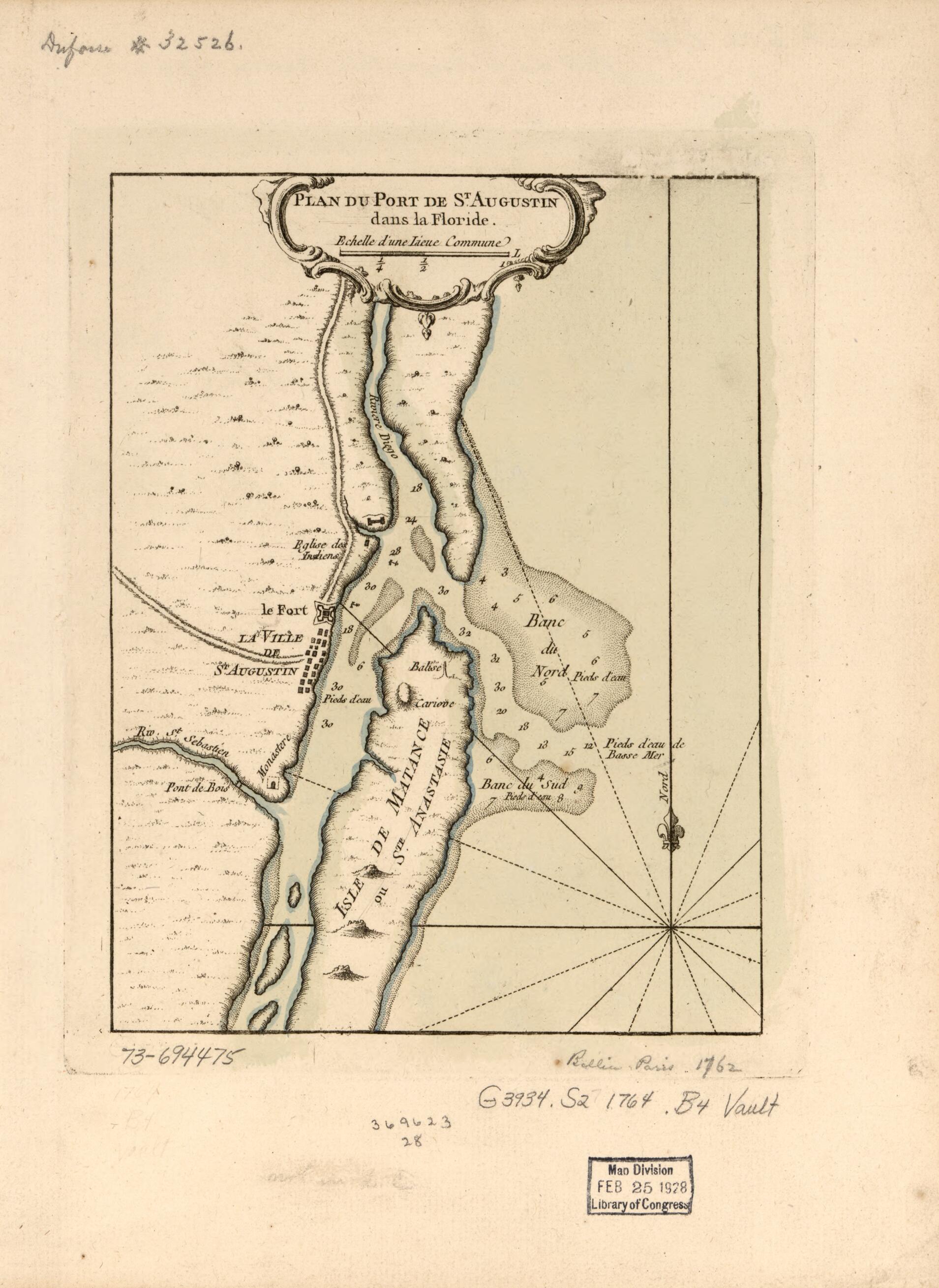 This old map of Plan Du Port De St. Augustin Dans La Floride from 1764 was created by Jacques Nicolas Bellin in 1764