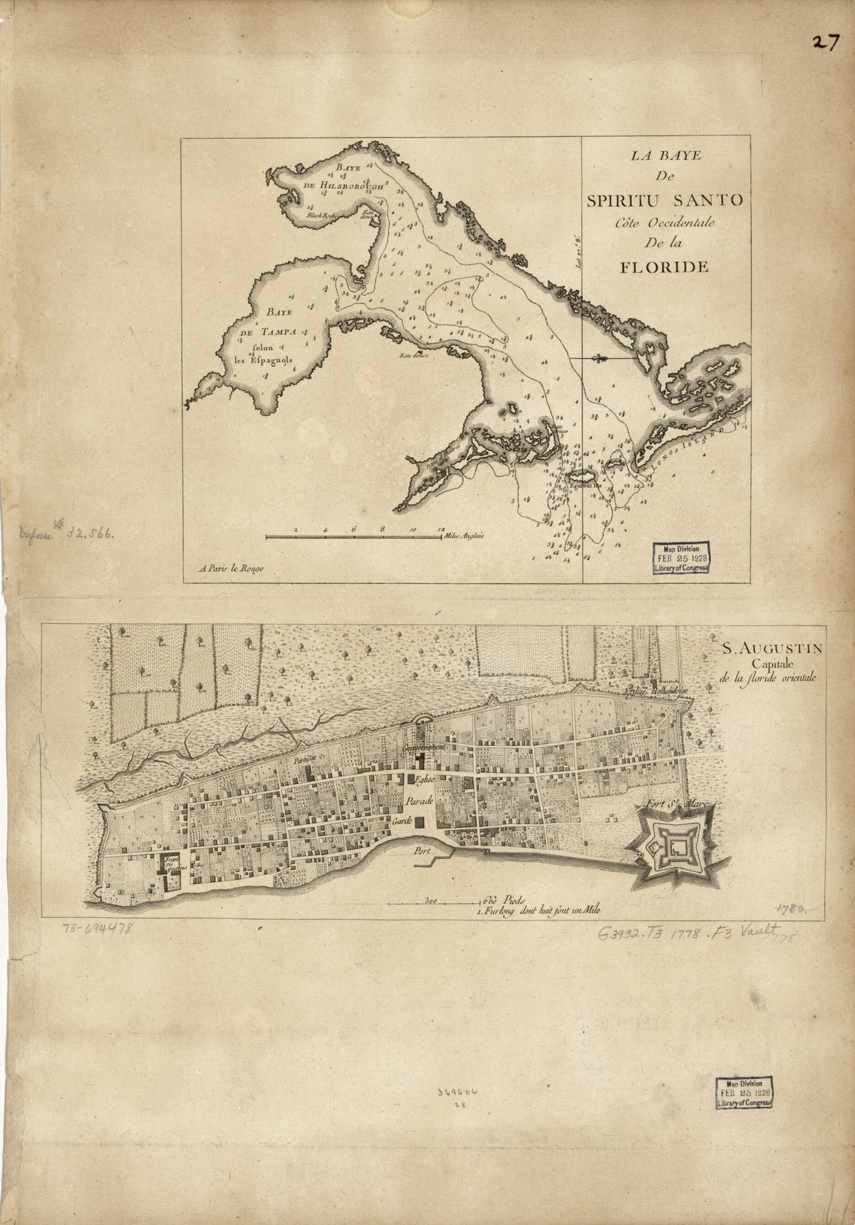 La Baye De Spiritu Santo, Côte Occidentale De La Floride. S. Augustin, Capitale De La Floride Orientale 1778 by Relic Map Company