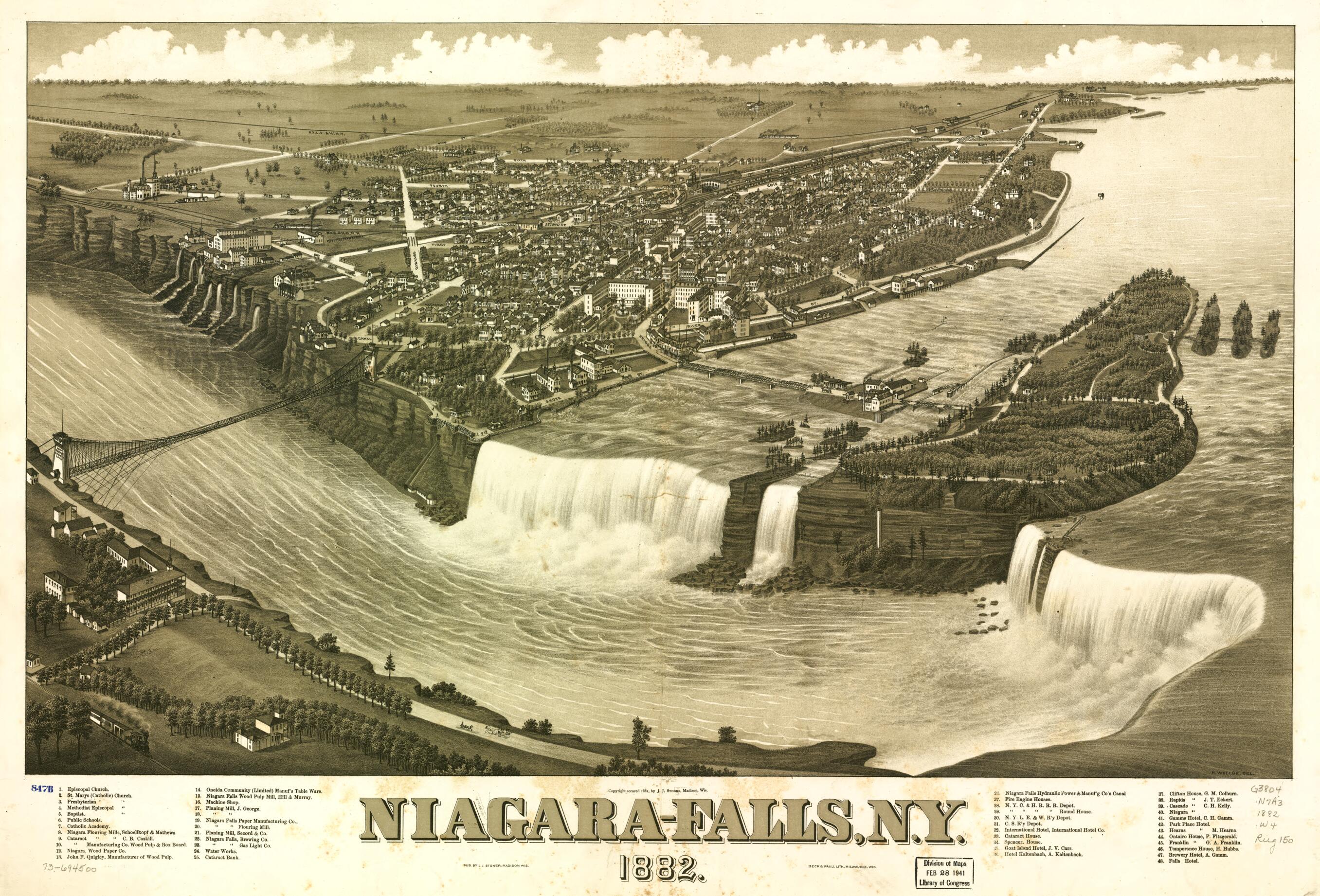 This old map of Falls, New York from 1882 was created by Beck & Pauli, J. J. Stoner, H. (Henry) Wellge in 1882