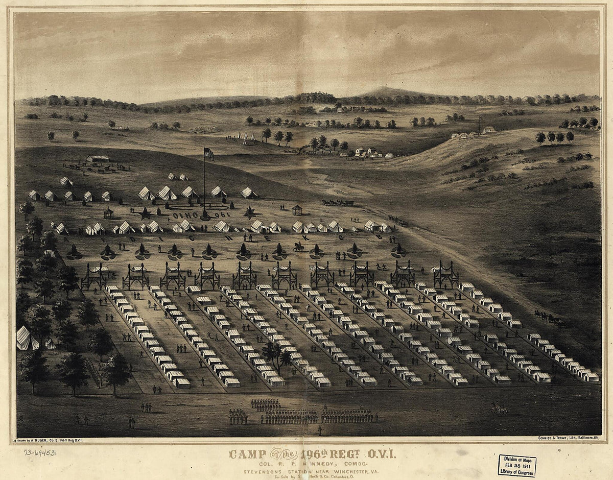 Camp of the 196th Regt. O.V.I. Col. R. P. Kennedy Comdg. Stevensons Station Near Winchester, Va in 1860 by Relic Map Company