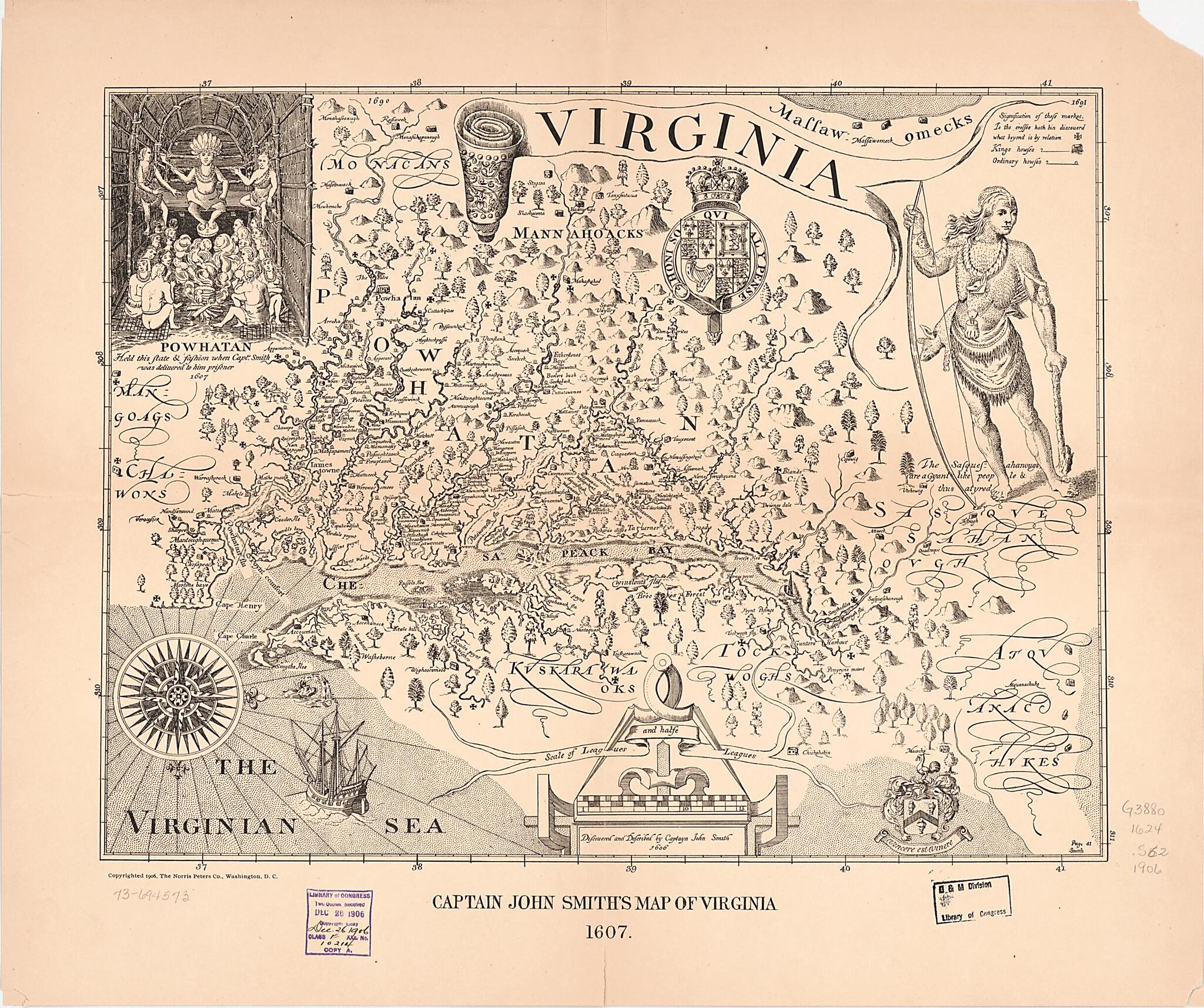 This old map of Virginia from 1906 was created by Norris Peters Co, John Smith in 1906