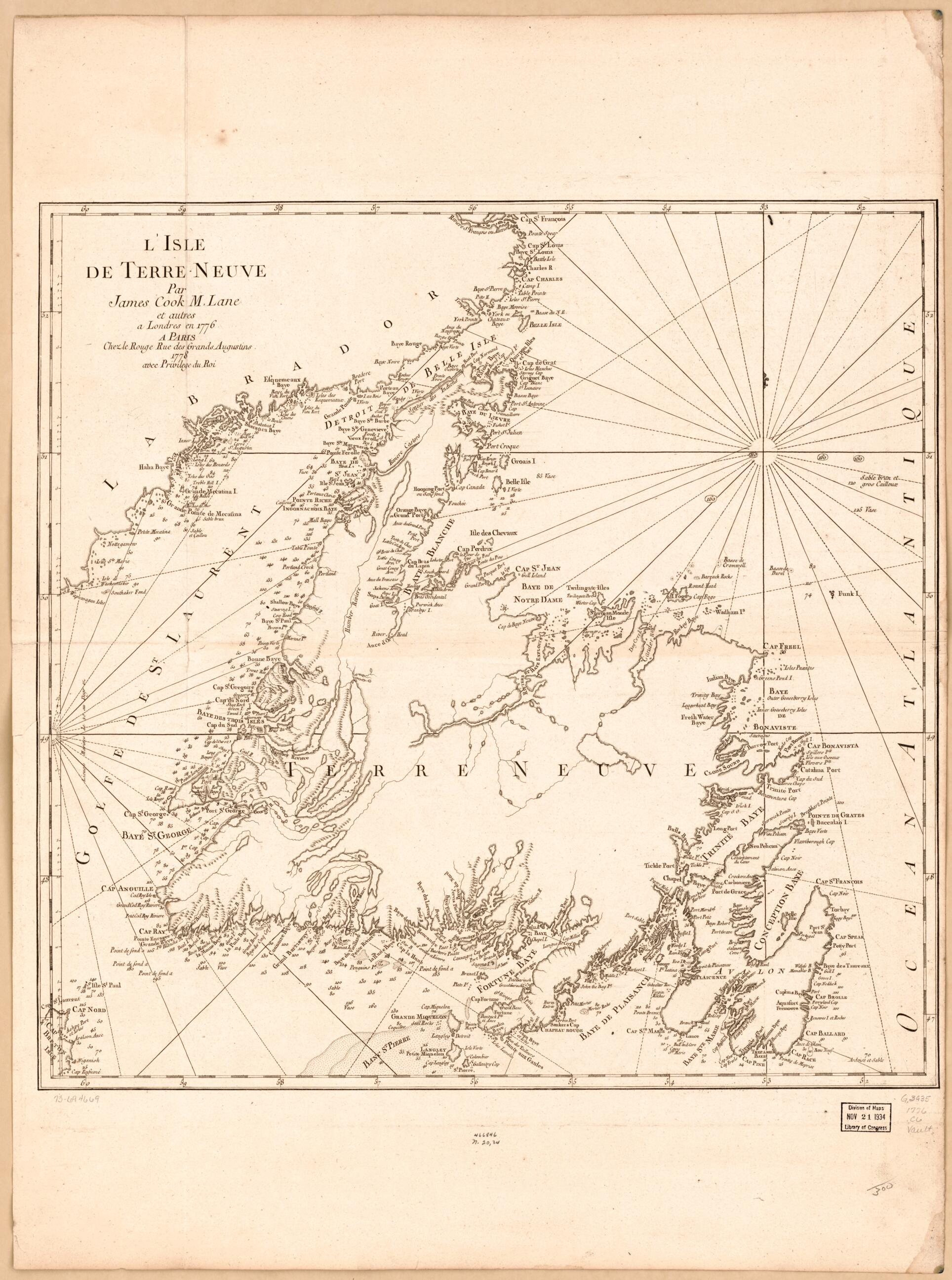 This old map of Neuve from 1778 was created by James Cook, Louis in 1778