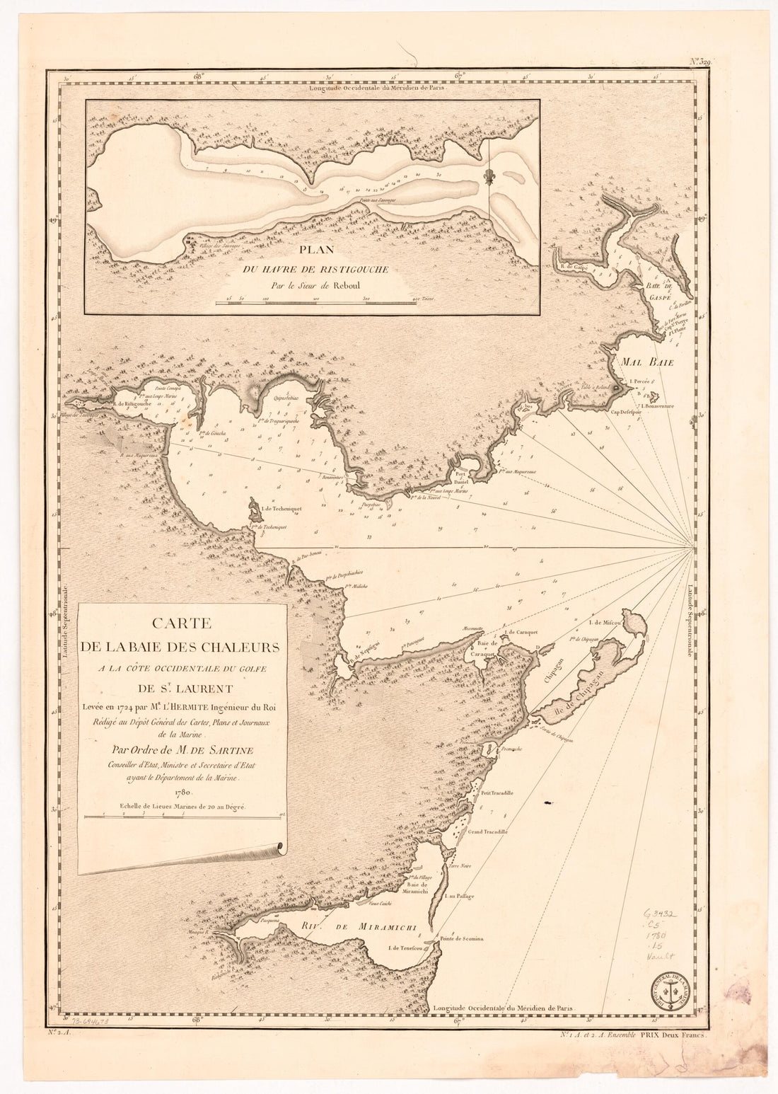 This old map of Carte De La Baie Des Chaleurs à La Côte Occidentale Du Golfe De St. Laurent from 1780 was created by France. Dépôt Des Cartes Et Plans De La Marine, L&