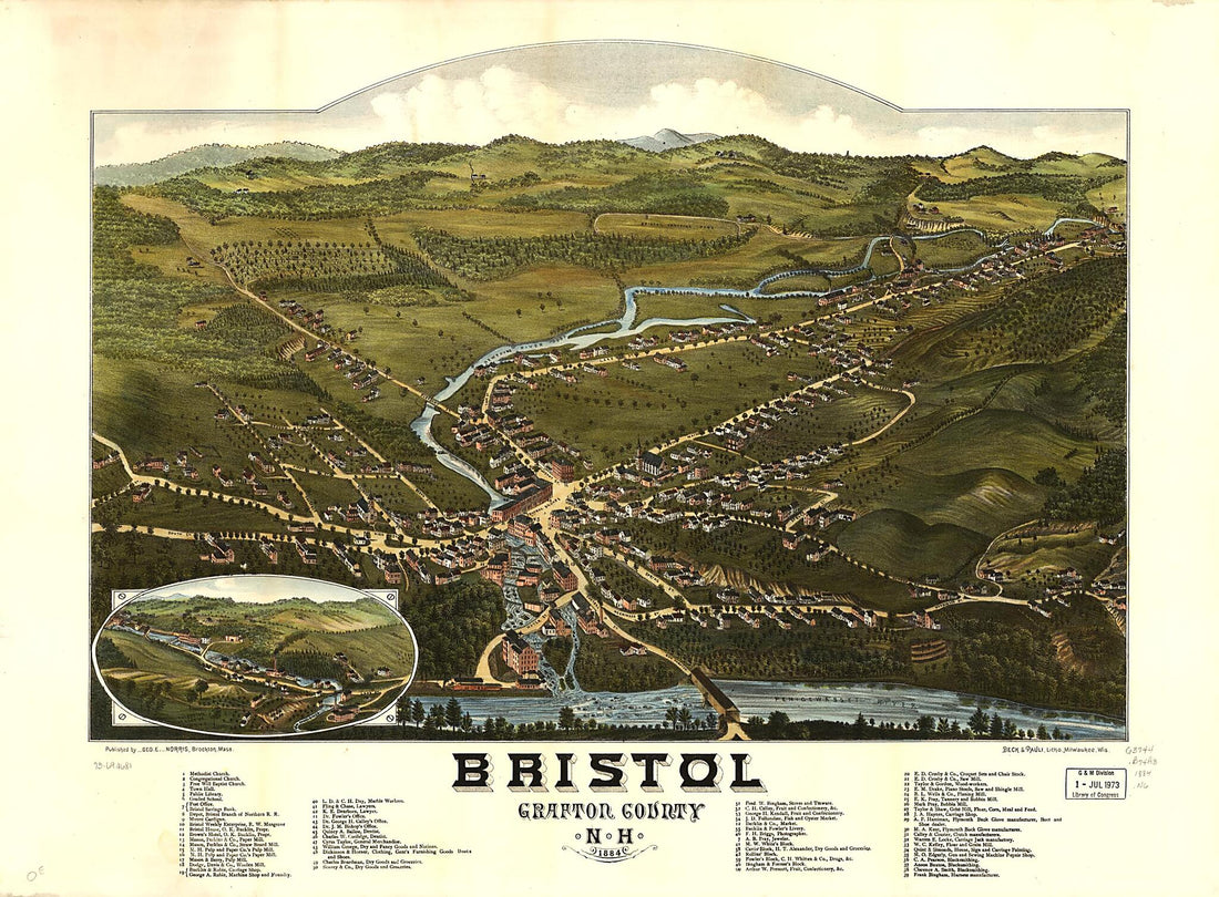 This old map of Bristol, Grafton County, New Hampshire from 1884 was created by Beck & Pauli, George E. Norris in 1884