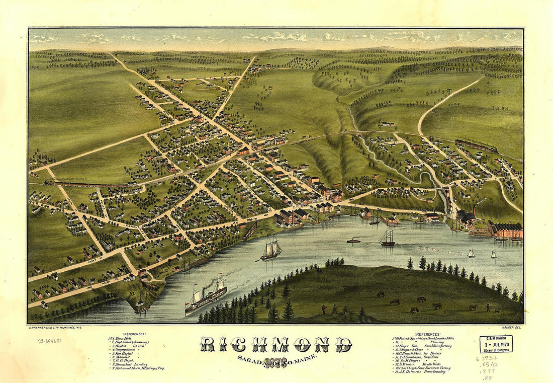 This old map of Richmond, Sagadahoc County, Maine from 1878 was created by D. Bremner Co, A. Ruger in 1878