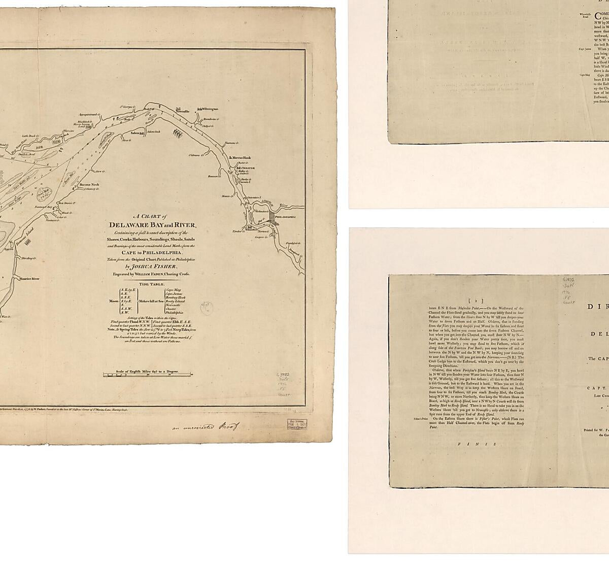 This old map of A Chart of Delaware Bay and River, Containing a Full & Exact Description of the Shores, Creeks, Harbours, Soundings, Shoals, Sands, and Bearings of the Most Considerable Land Marks, from the Cape to Philadelphia from 1776 was created by W