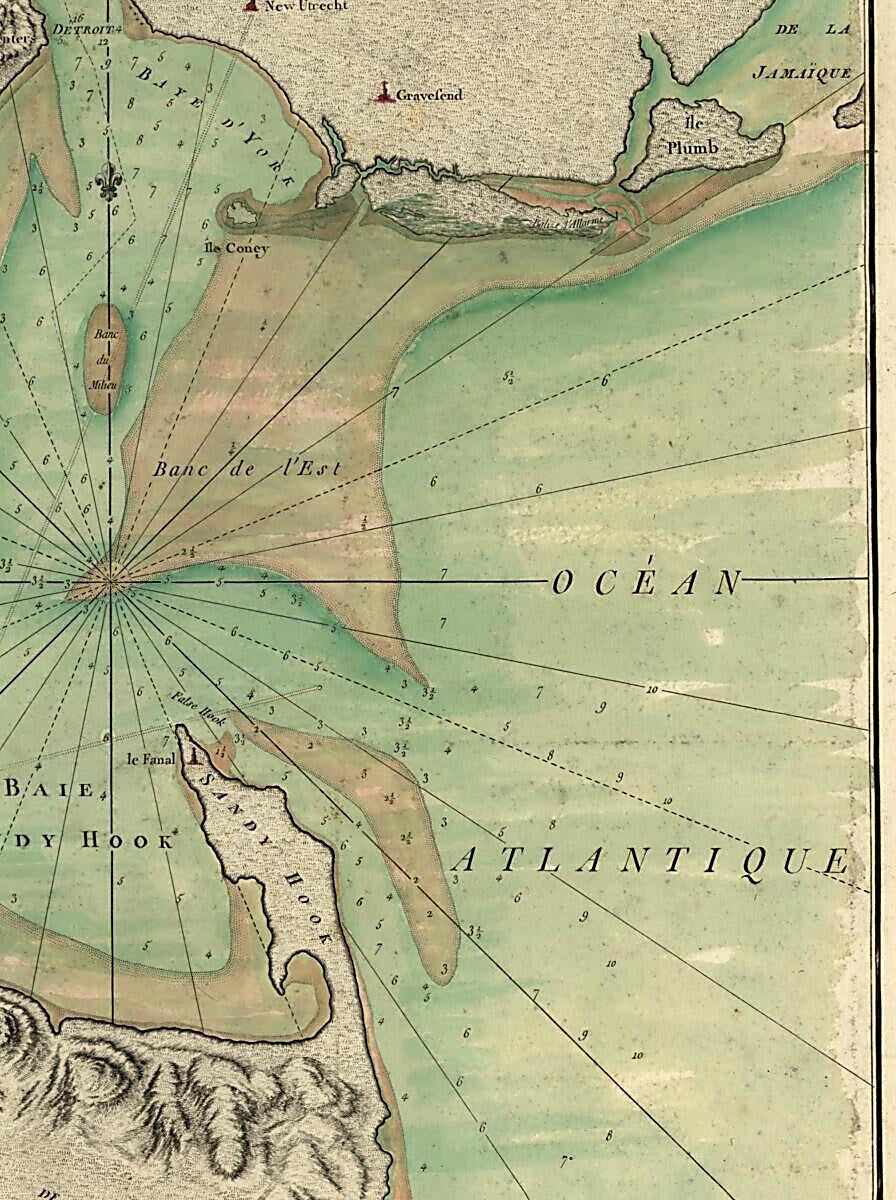 This old map of Hook Jusques à New-York Avec Les Bancs, Sondes, Marques De Navigation &c from 1778 was created by  France. Dépôt Des Cartes Et Plans De La Marine, Antoine De Sartine in 1778