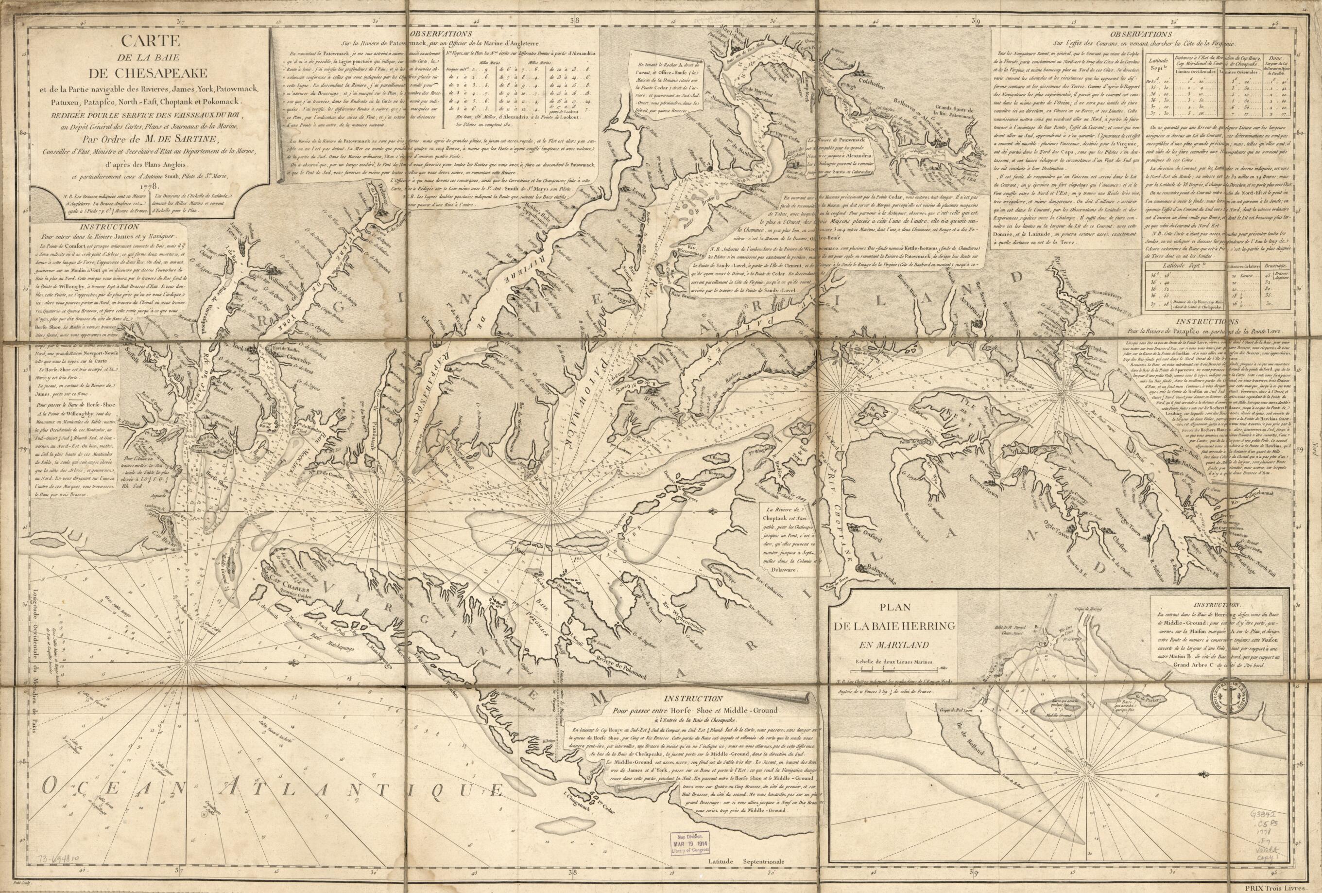This old map of East, Choptank Et Pokomack from 1778 was created by France. Dépôt Des Cartes Et Plans De La Marine, Petit, Antoine De Sartine in 1778