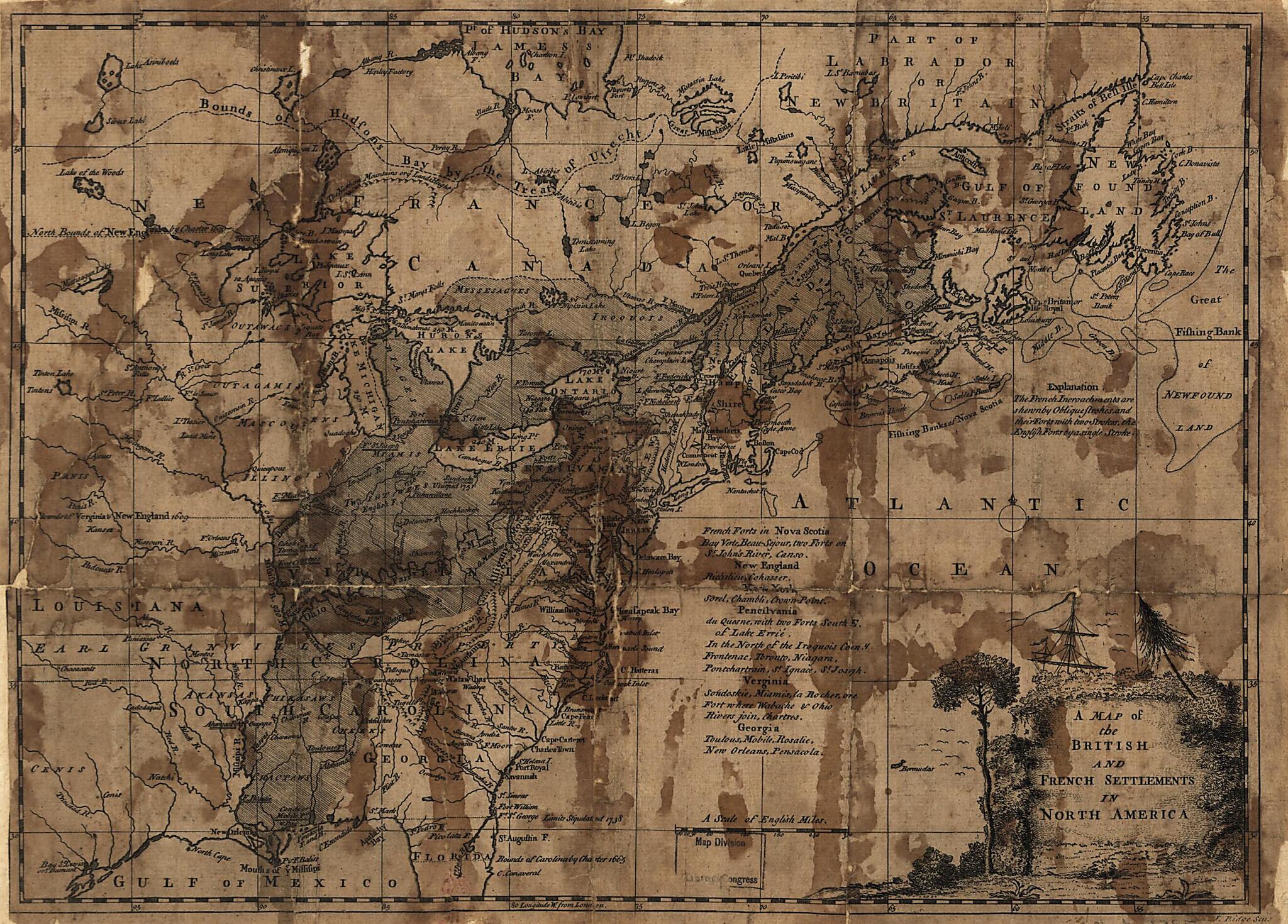 This old map of A Map of the British and French Settlements In North America from 1755 was created by I. Ridge in 1755