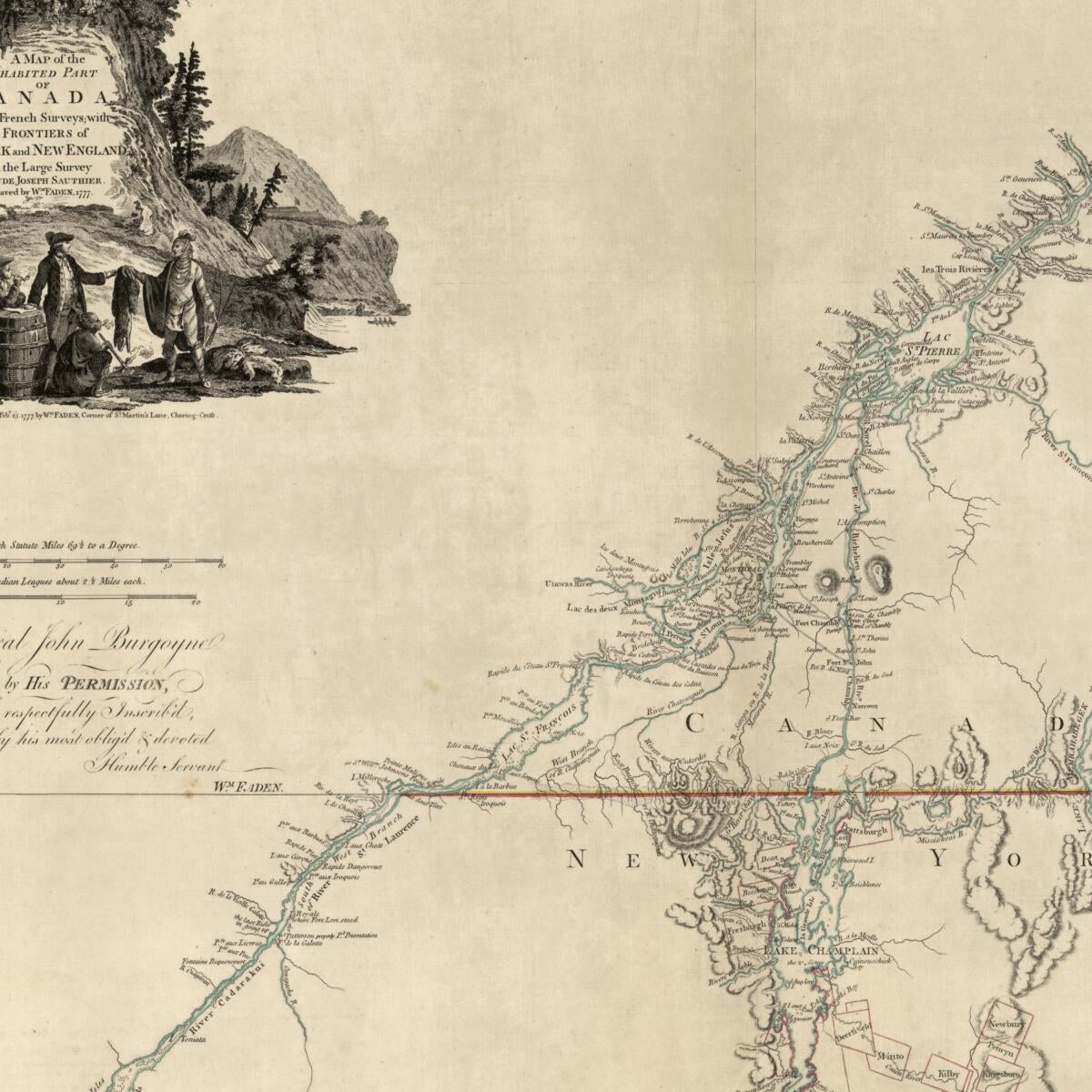 This old map of A Map of the Inhabited Part of Canada from the French Surveys, With the Frontiers of New York and New England; from 1777 was created by William Faden, Claude Joseph Sauthier in 1777