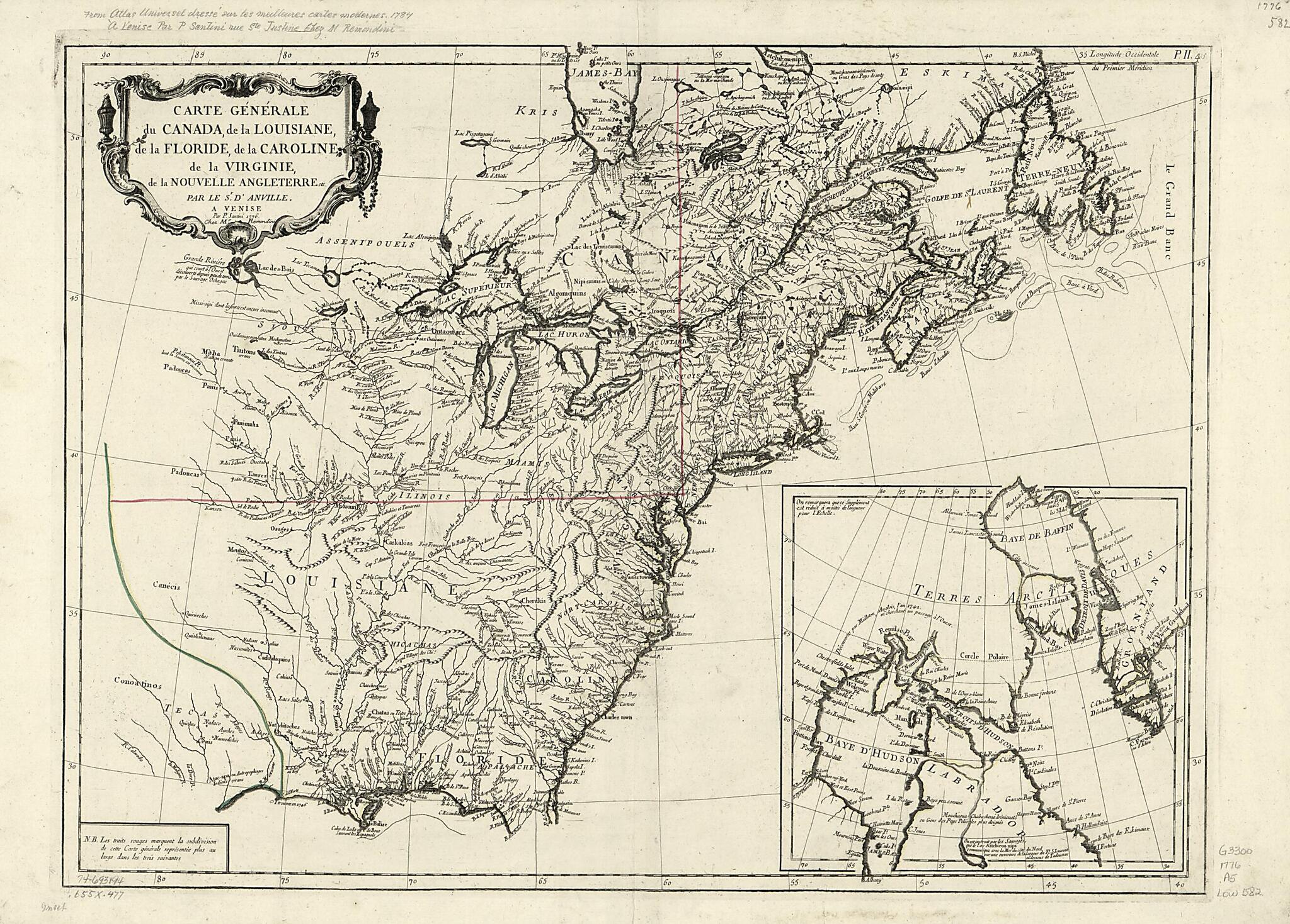 Carte Générale Du Canada, De La Louisiane, De La Floride, De La Caroline, De La Virginie, De La Nouvelle Angleterre, Etc 1784 by Relic Map Company