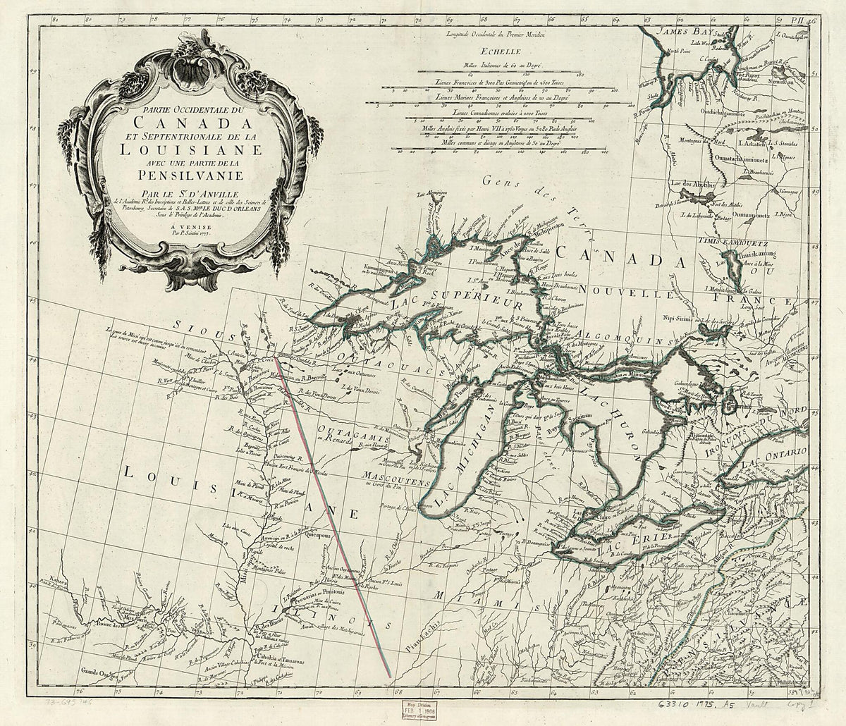 Partie Occidentale Du Canada Et Septentrionale De La Louisiane Avec Une Partie De La Pensilvanie 1784 by Relic Map Company