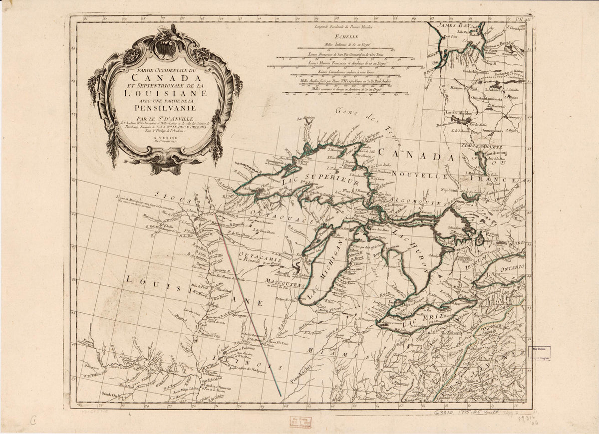 Partie Occidentale Du Canada Et Septentrionale De La Louisiane Avec Une Partie De La Pensilvanie 1775 by Relic Map Company