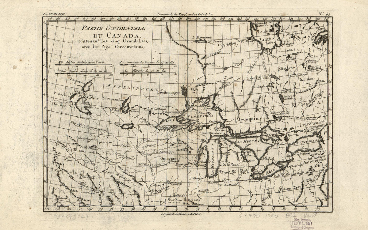 Partie Occidentale Du Canada, Contenant Les Cinq Grands Lacs, Avec Les Pays Circonvoisins 1780 by Relic Map Company