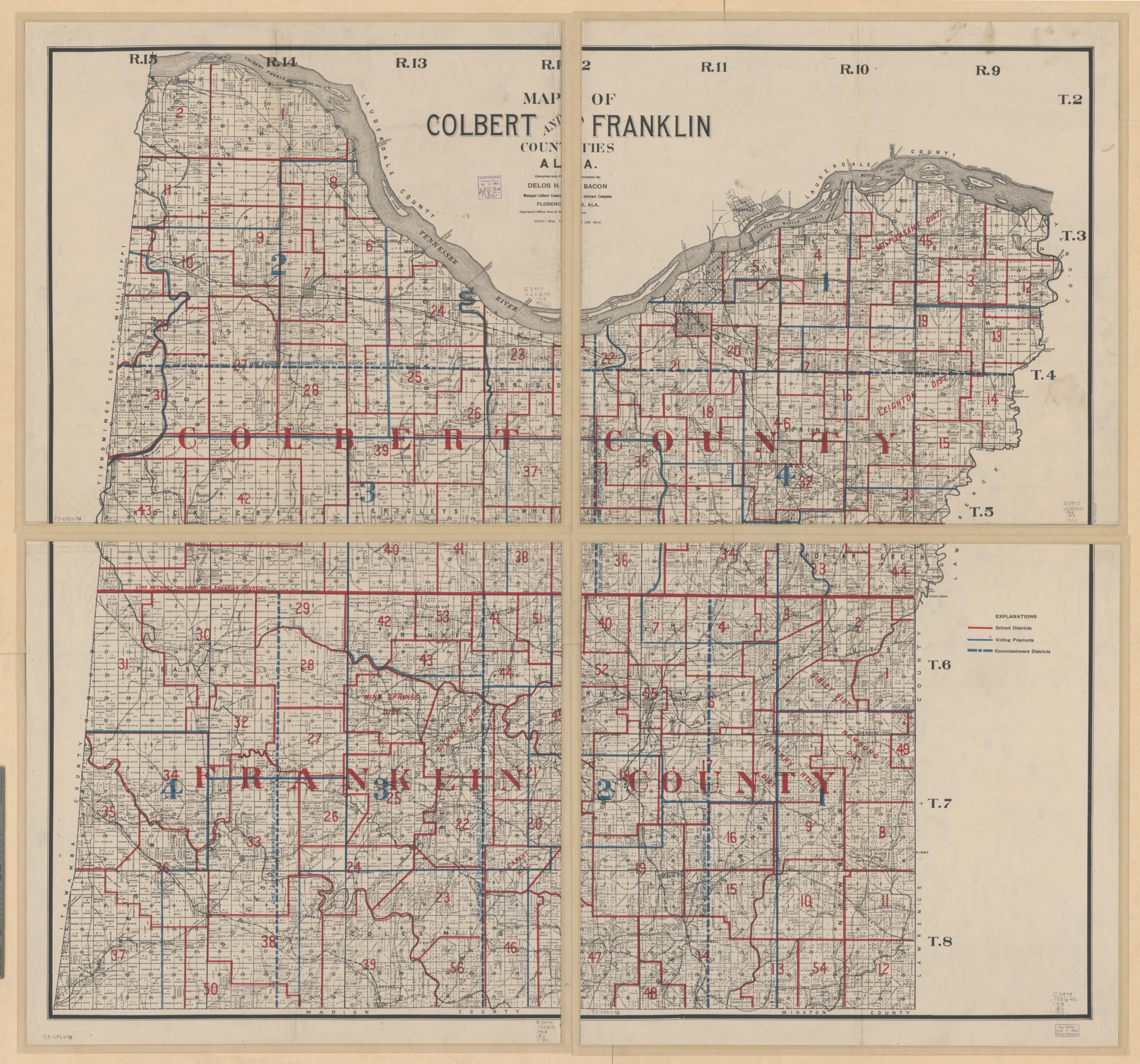 Map of Colbert and Franklin Counties,Alabama in 1908 by Relic Map Company