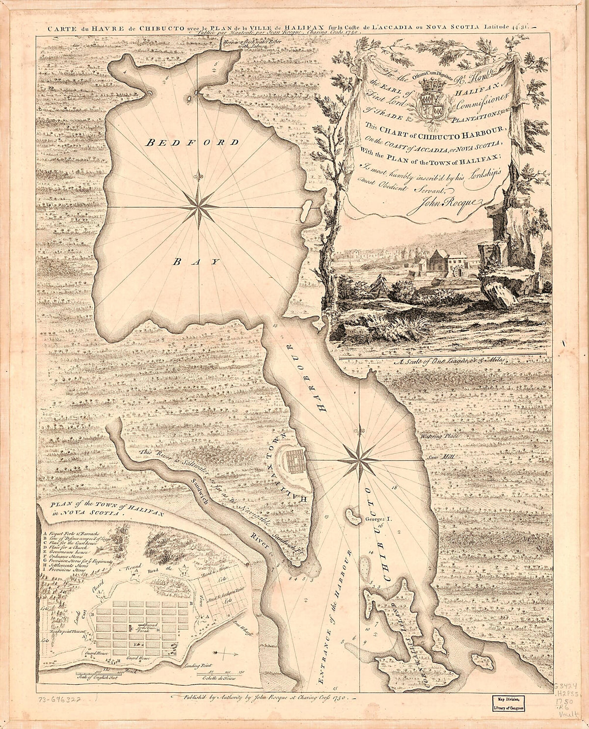 This Chart of Chibucto Harbour, On the Coast of Accadia, Or Nova Scotia, With the Plan of the Town of Halifax. Carte Du Havre De Chibucto Avec Le Plan De La Ville De Halifax Fur La Coste De L&