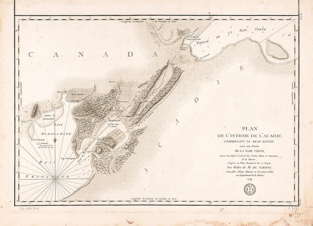 This old map of Bassin Avec Une Partie De La Baie Verte from 1778 was created by France. Dépôt Des Cartes Et Plans De La Marine, Petit, Antoine De Sartine in 1778