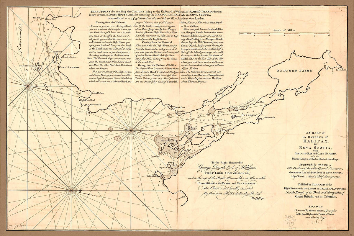 A Chart of the Harbour of Halifax, In Nova Scotia; With Jebucto Bay and Cape Sambrô, Also the Islands, Ledges of Rocks, Shoals & Soundings 1768 by Relic Map Company