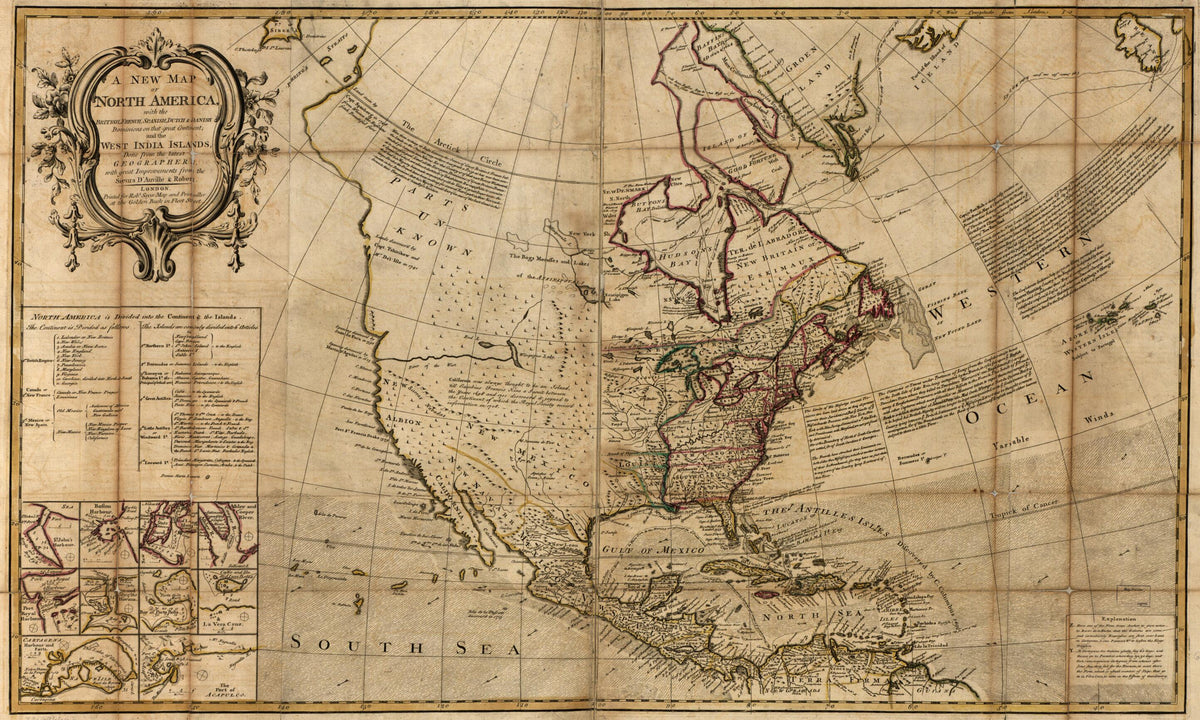 A New Map of North America, With the British, French, Spanish, Dutch & Danish Dominions On That Great Continent; and the West India Islands 1750 by Relic Map Company