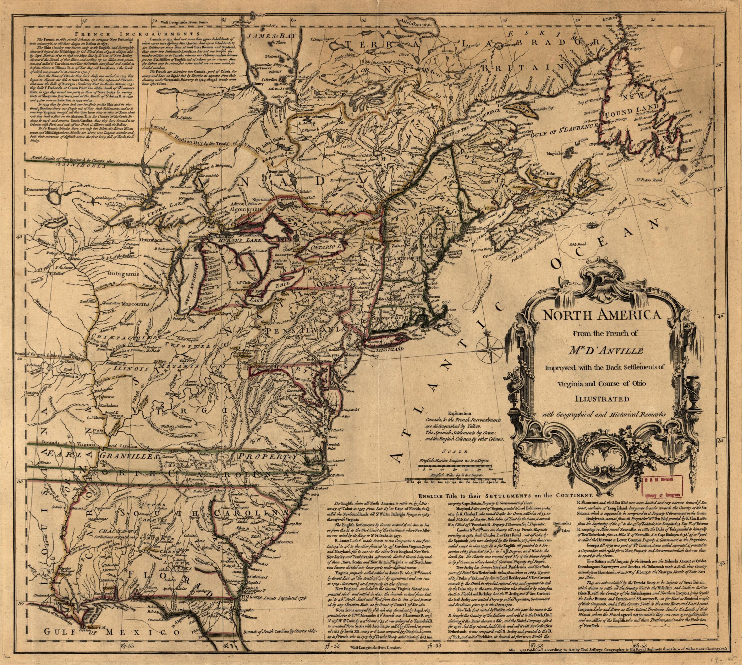 This old map of North America from 1755 was created by Jean Baptiste Bourguignon D Anville, Thomas Jefferys in 1755