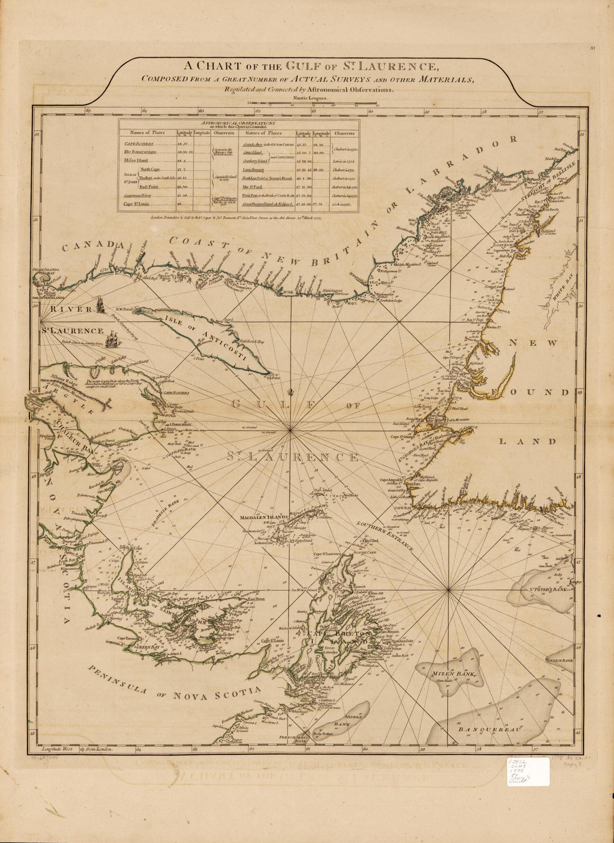 A Chart of the Gulf of St. Laurence, Composed From a Great Number of Actual Surveys and Other Materials, Regulated and Connected by Astronomical Observations in 1775 by Relic Map Company