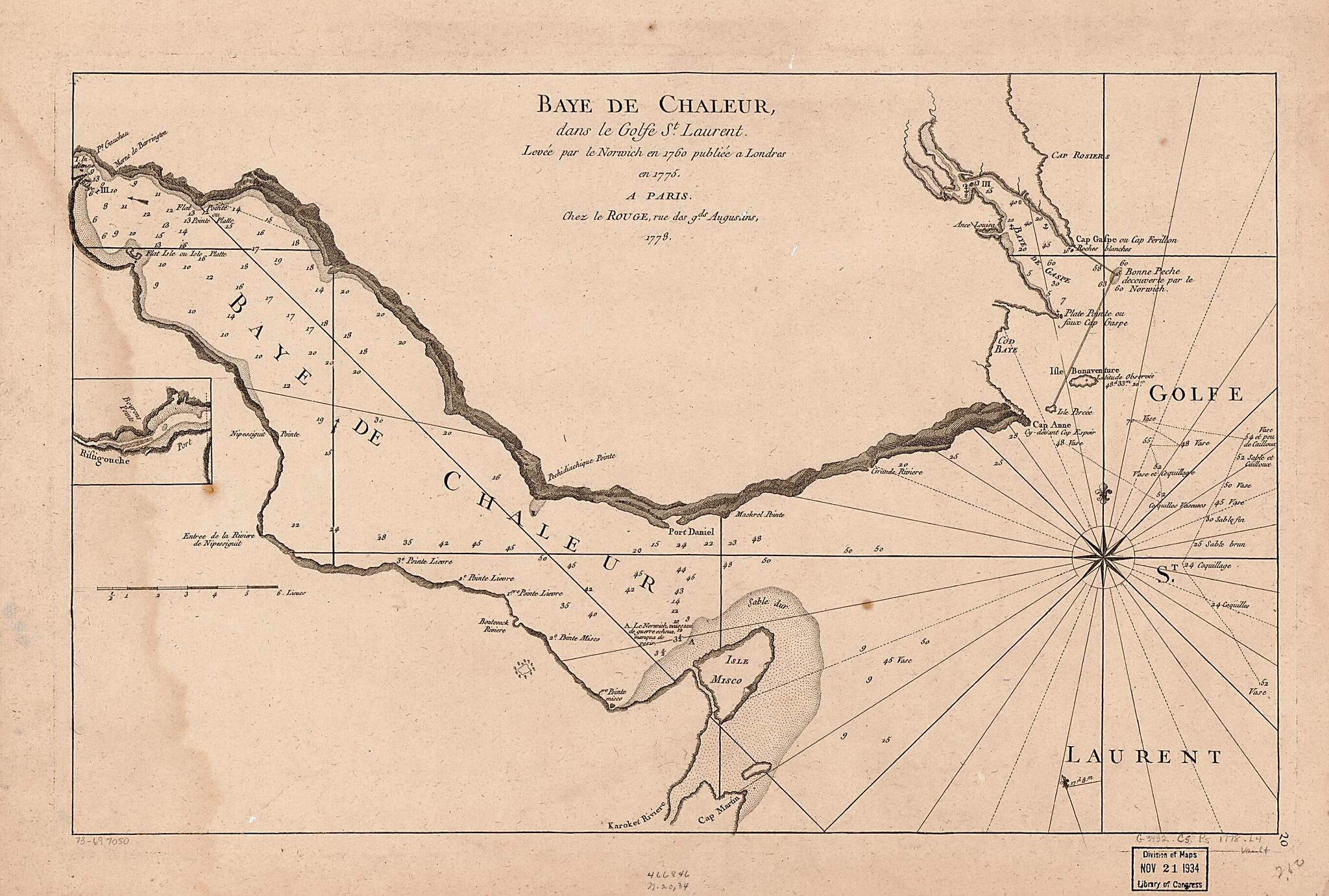 This old map of Baye De Chaleur, Dans Le Golfe St. Laurent, from 1778 was created by Louis in 1778