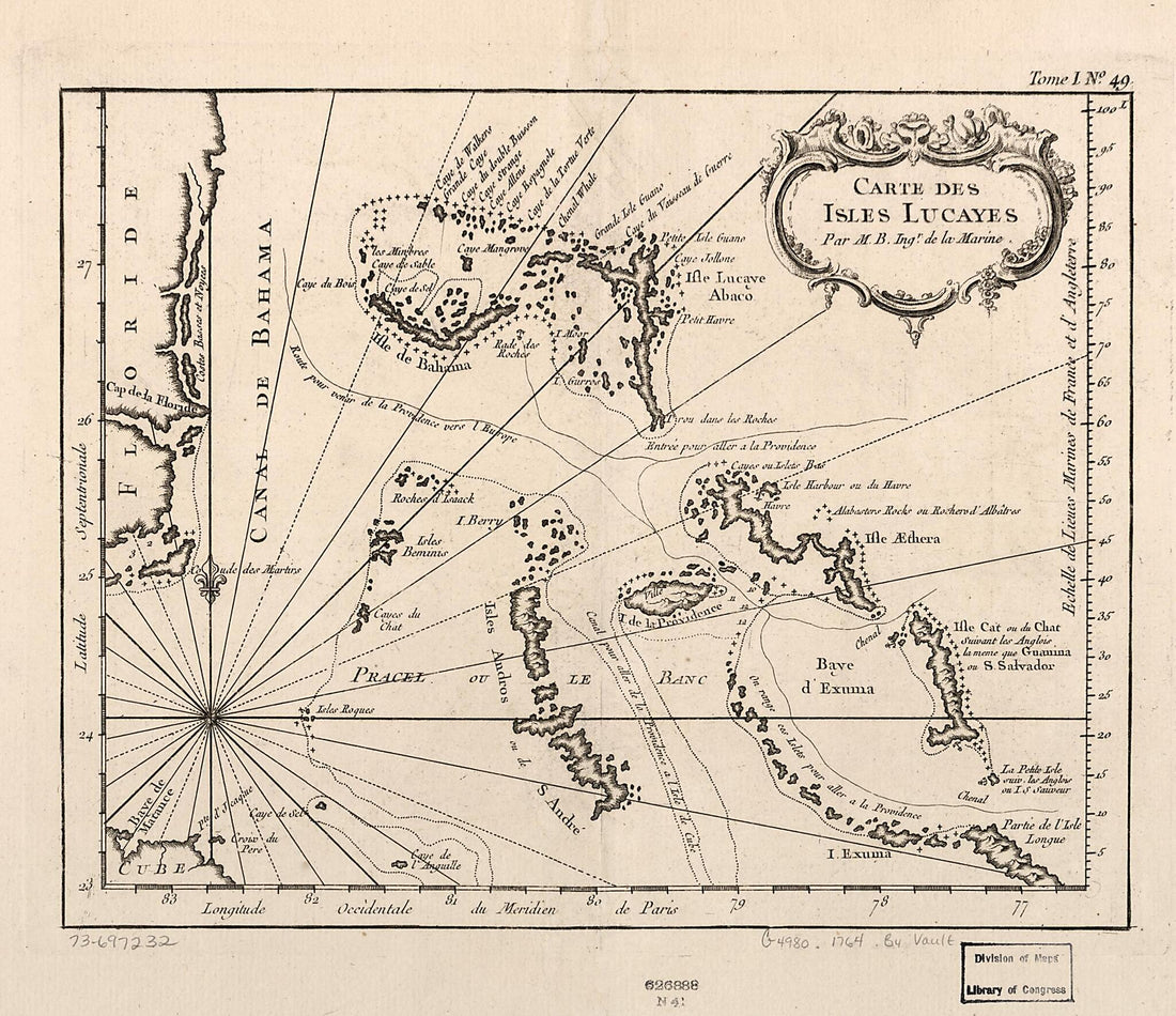 This old map of Carte Des Isles Lucayes from 1764 was created by Jacques Nicolas Bellin in 1764
