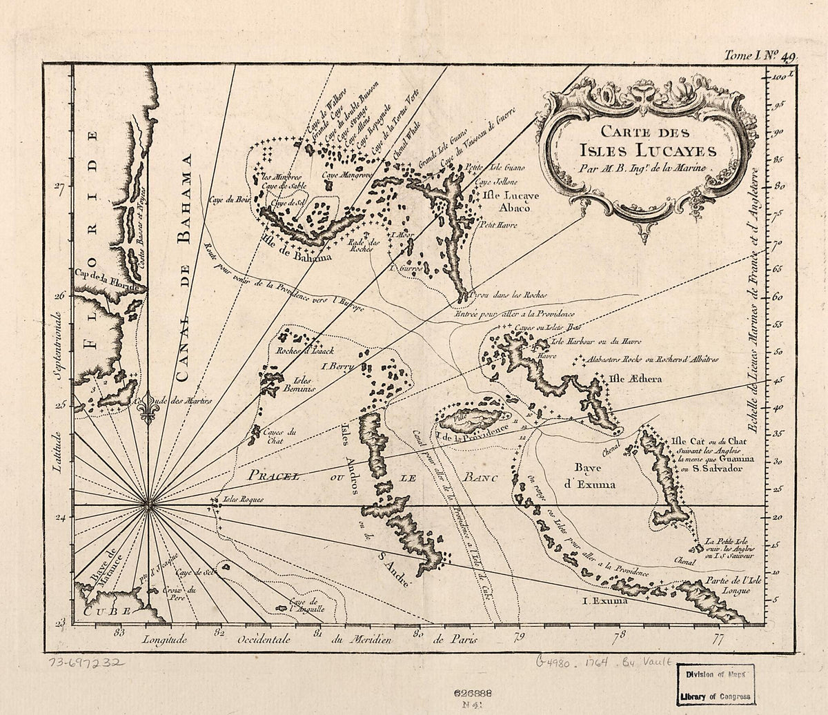 Carte Des Isles Lucayes 1764 by Relic Map Company