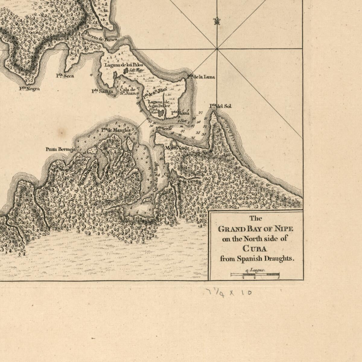 This old map of The Grand Bay of Nipe On the North Side of Cuba from Spanish Draughts from 1768 was created by Thomas Jefferys in 1768