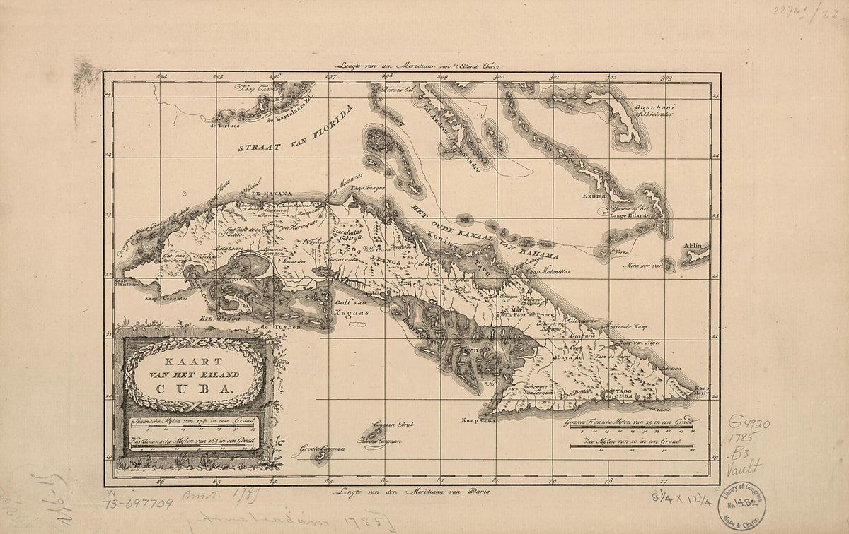 Kaart Van Het Eiland Cuba 1785 by Relic Map Company