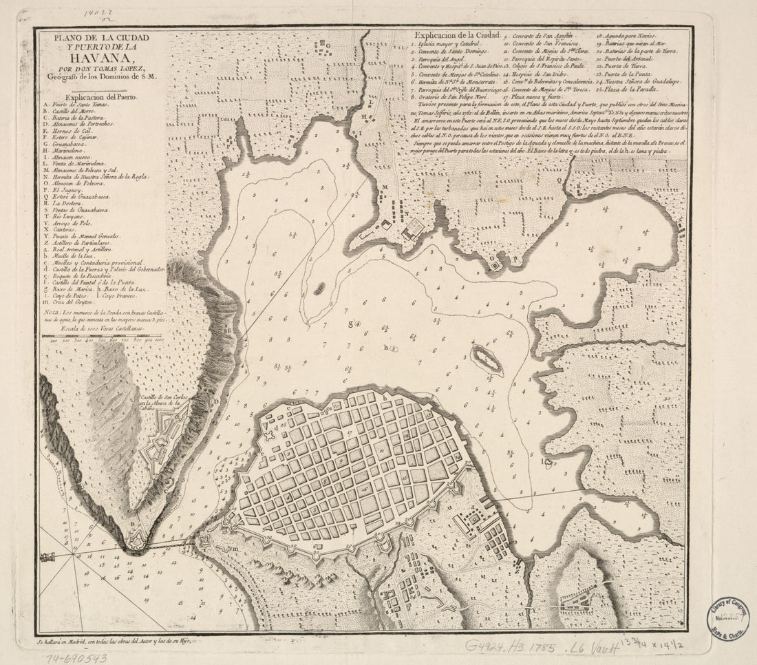 This old map of Plano De La Ciudad Y Puerto De La Havana from 1785 was created by Tomás López De Vargas Machuca in 1785