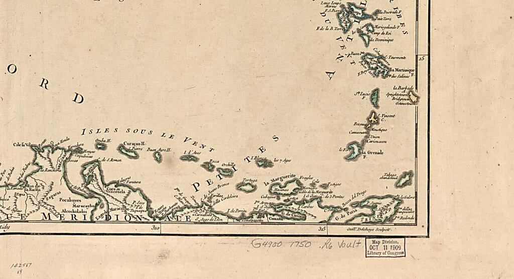 This old map of Partie De La Mer Du Nord, Ou Se Trouvent Les Grandes Et Petites Isles Antilles, Et Les Isles Lucayes from 1757 was created by G. De La Haye, Didier Robert De Vaugondy, Gilles Robert De Vaugondy in 1757