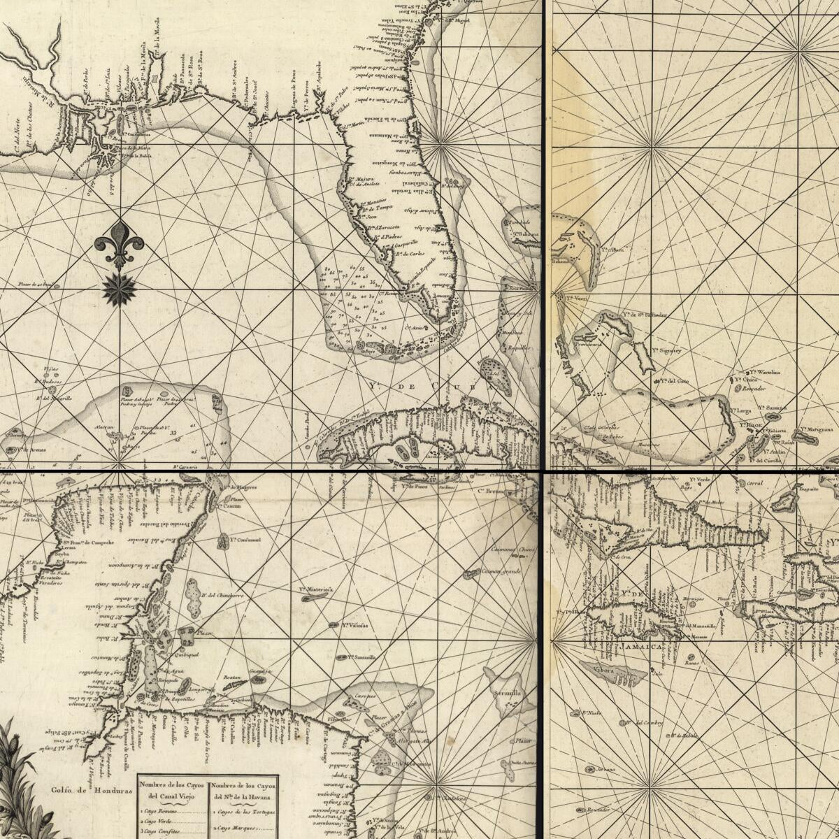 This old map of Latitudes Y Longitudes En El Puerto De La Havana Con Junta De Primeros Y Segdos. Pilotos De La Esquadra Y Segun El Neuvo Padron; from 1787 was created by Josef Días Portaly, José De San Martín Suárez, José Solano Y Bote in 1787