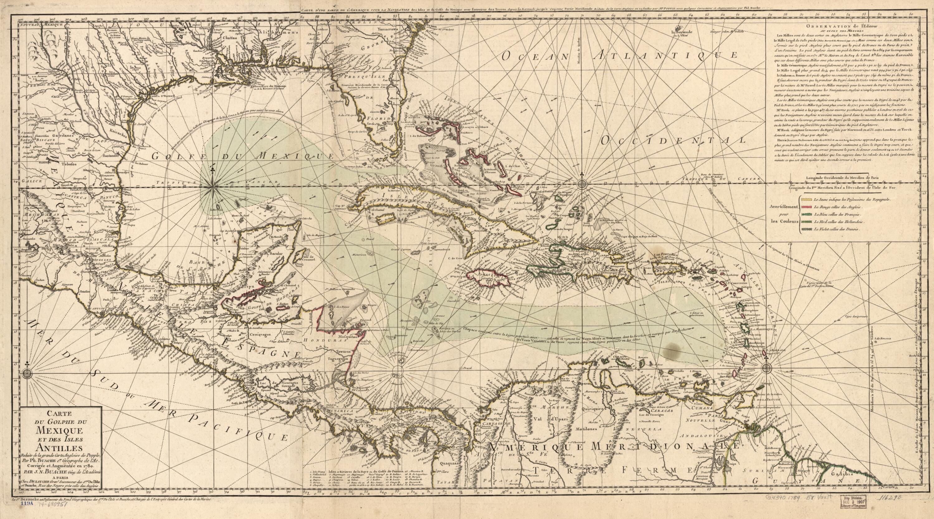 This old map of Carte Du Golphe Du Mexique Et Des Isles Antilles, Reduite De La Grande Carte Angloise De Popple from 1789 was created by Nicolas, Philippe Buache, Dezauche, Henry Popple in 1789