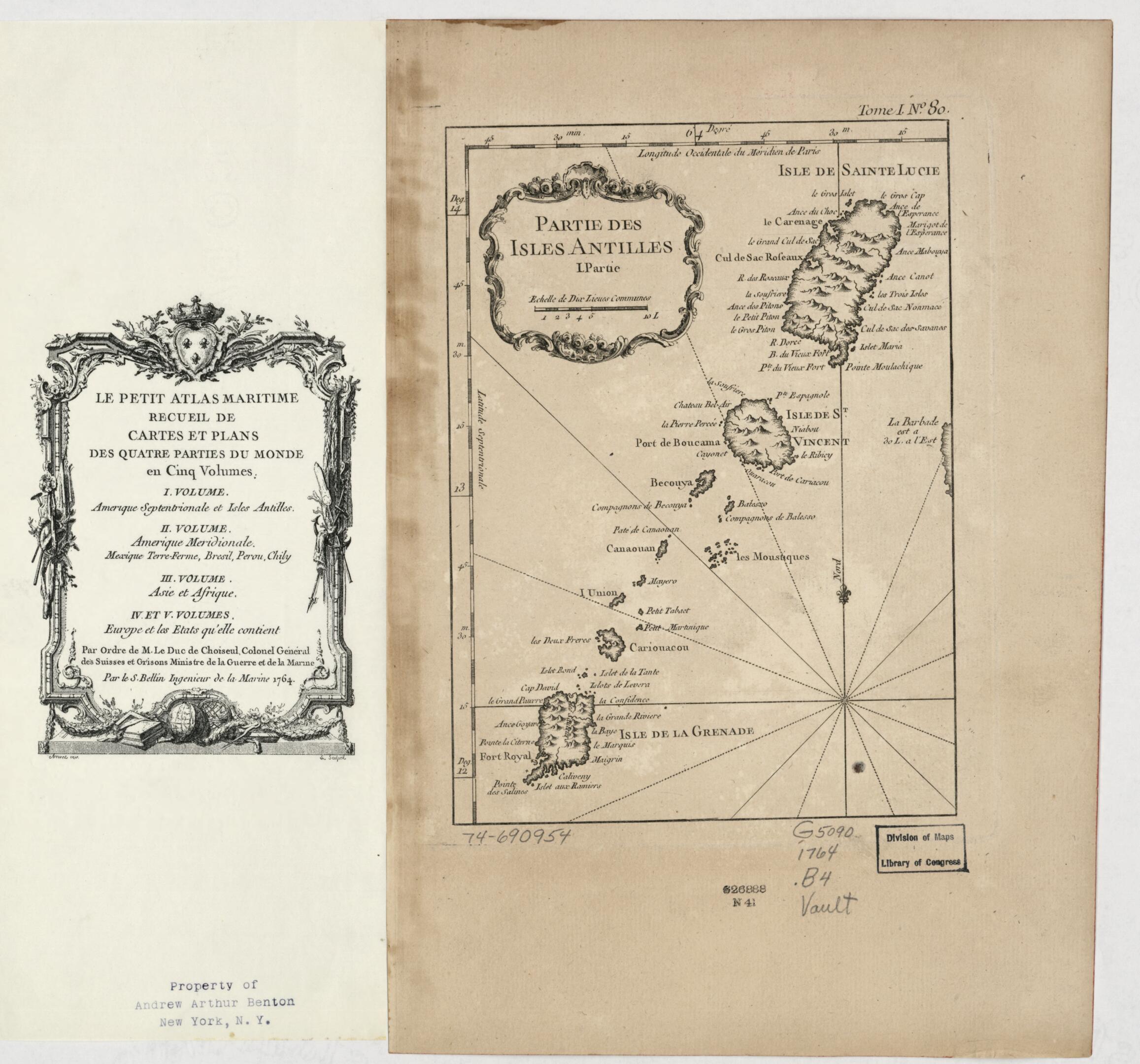 This old map of Partie Des Isles Antilles, I. Partie from 1764 was created by Jacques Nicolas Bellin in 1764