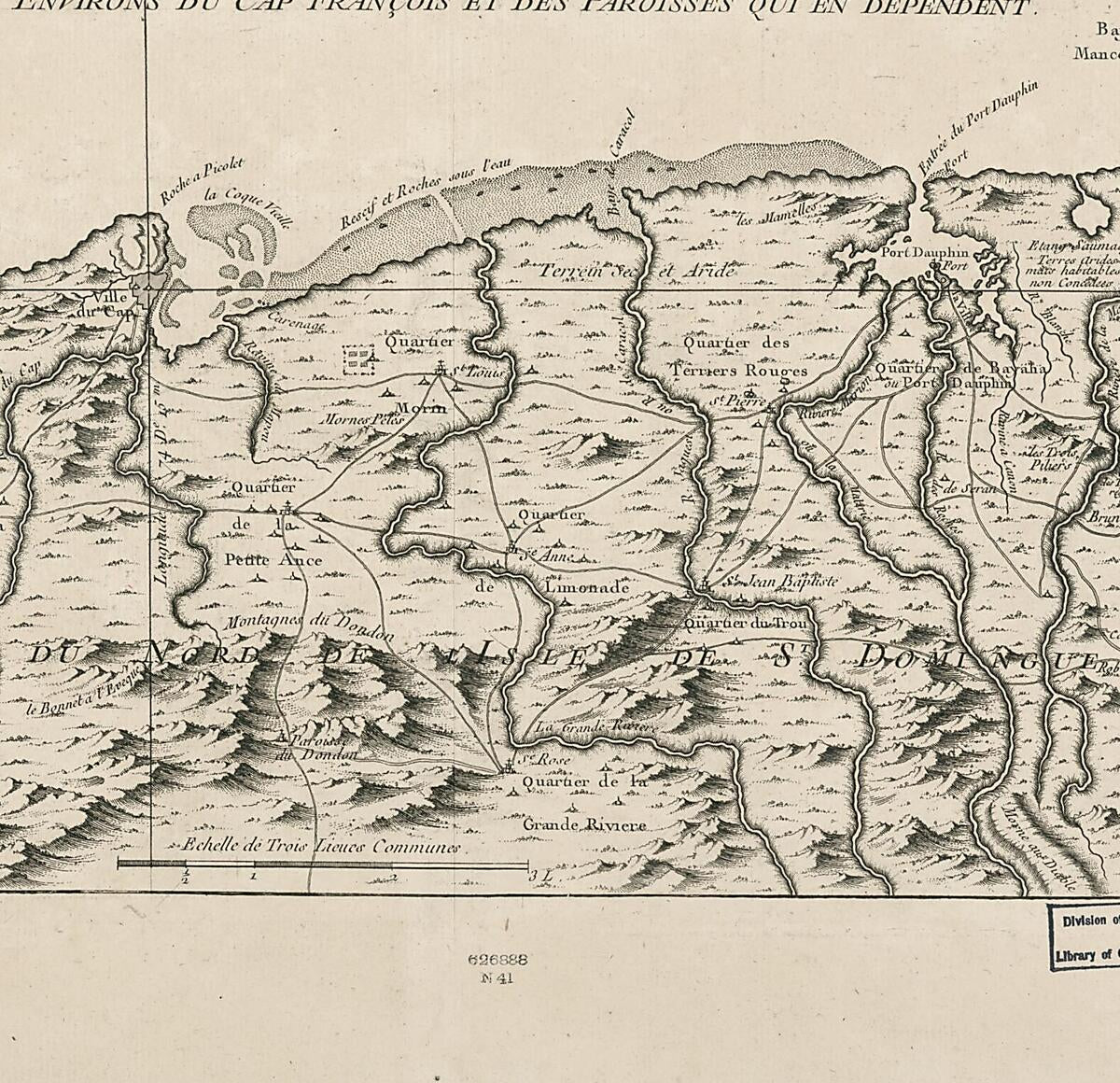This old map of Carte Des Environs Du Cap François Et Des Paroisses Qui En Dependent from 1764 was created by Jacques Nicolas Bellin in 1764