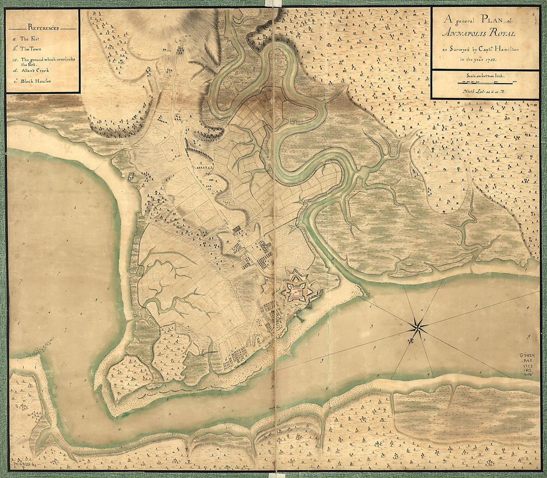 This old map of A General Plan of Annapolis Royal from 1753 was created by Hamilton in 1753