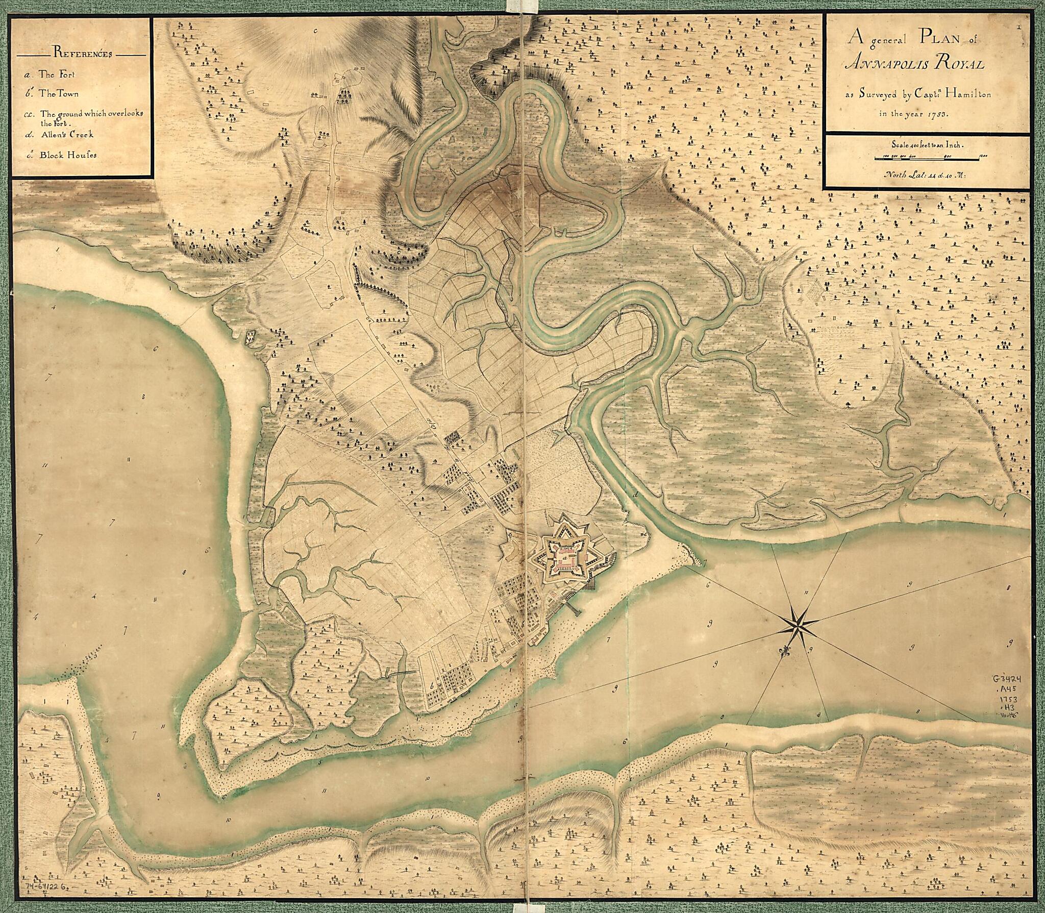 This old map of A General Plan of Annapolis Royal from 1753 was created by Hamilton in 1753
