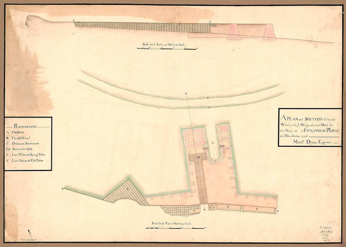 A Plan and Section of the Old Wharf, With Ye Design of a New Dock for the Navy at Annapolis Royal In Nova Scotia 1756 by Relic Map Company