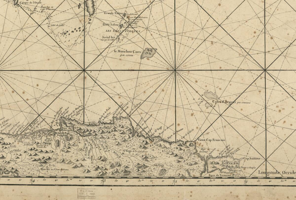 This old map of Carte Réduite Des Débouquemens De St. Domingue Dressée Pour Le Service Des Vaisseaux Du Roy. Par Ordre De M. Le Duc De Choiseul, Colonel Général Des Suisses Et Grisons, Ministre De La Guerre Et De La Marine. M.DCC.LXV from 1768 was c