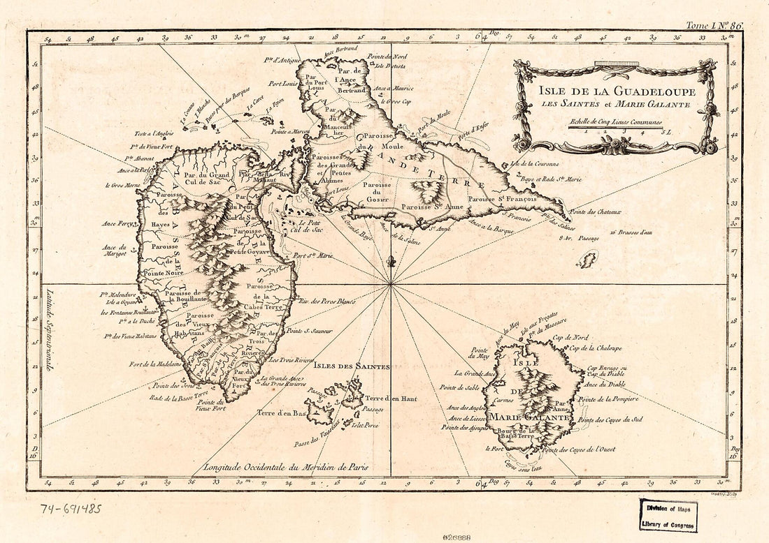 Isle De La Guadeloupe, Les Saintes Et Marie Galante 1764 by Relic Map Company