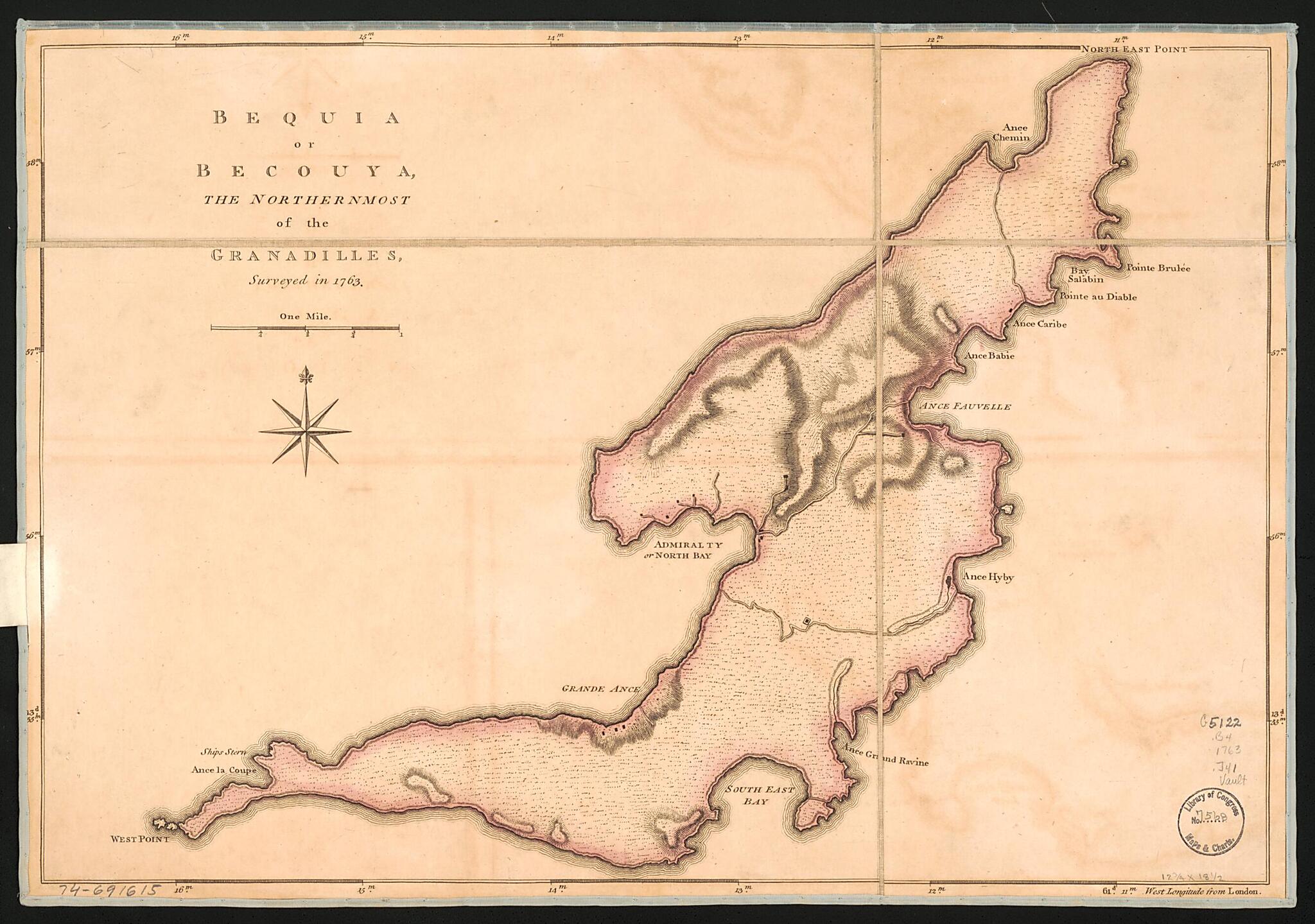 Bequia Or Becouya, the Northernmost of the Granadilles, Surveyed In 1763 by Relic Map Company