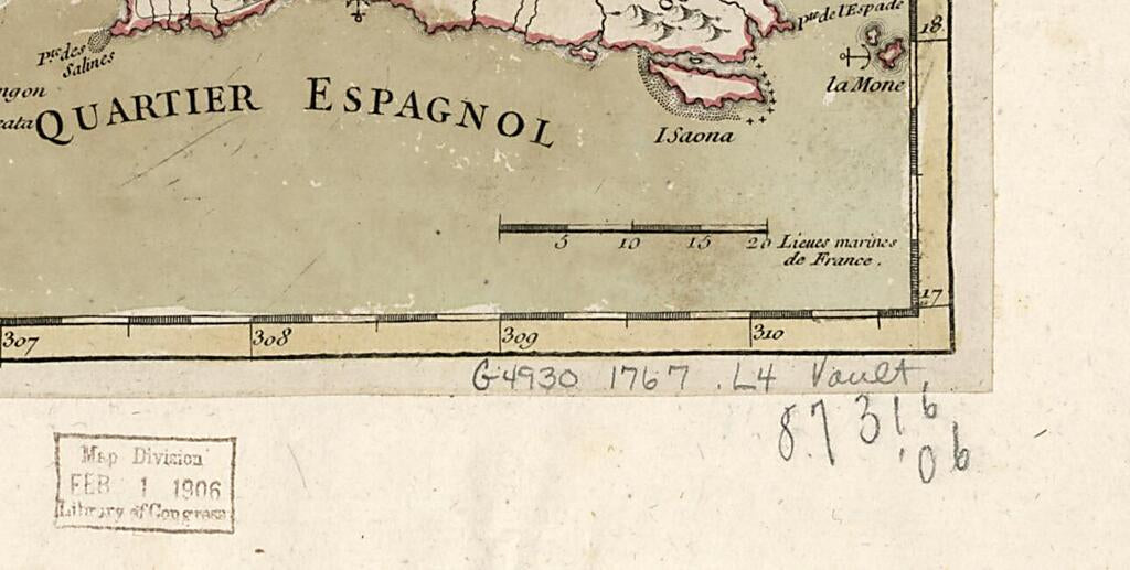 This old map of Isle De St. Domingue from 1767 was created by  Crépy (Firm),  Louis in 1767
