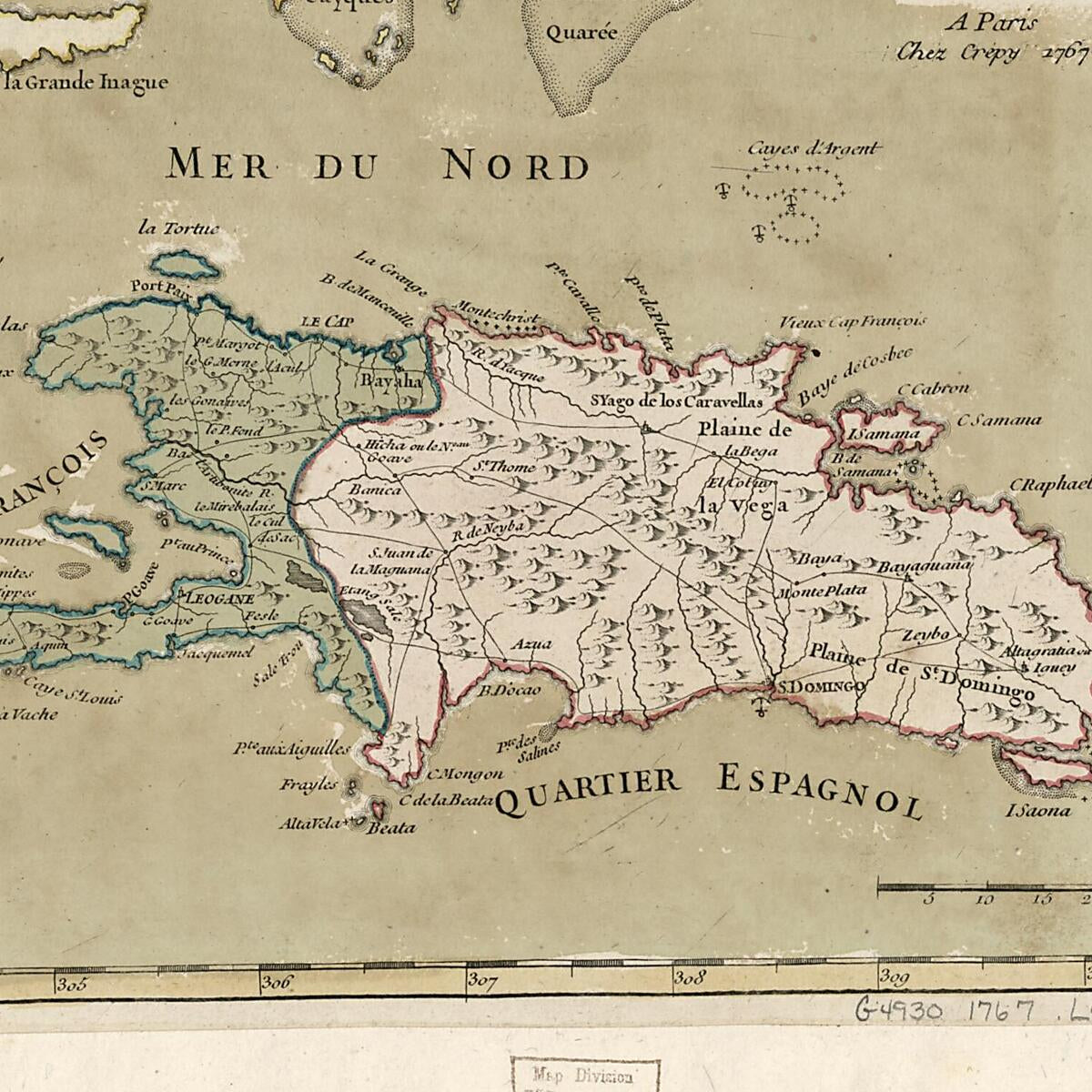 This old map of Isle De St. Domingue from 1767 was created by  Crépy (Firm),  Louis in 1767
