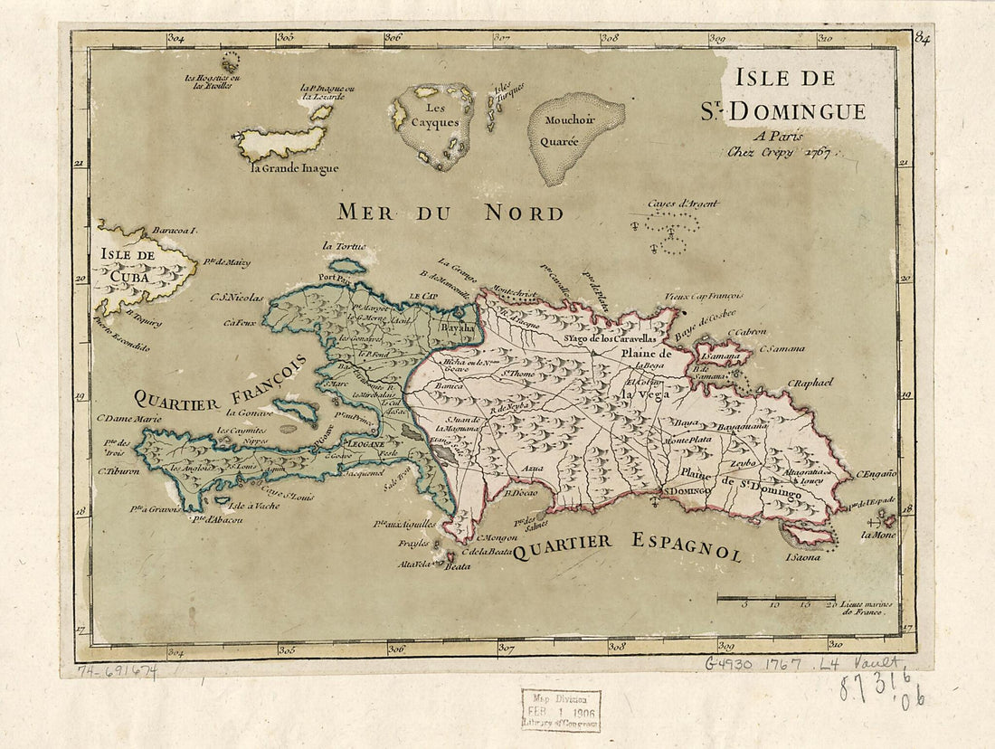 This old map of Isle De St. Domingue from 1767 was created by Crépy (Firm), Louis in 1767