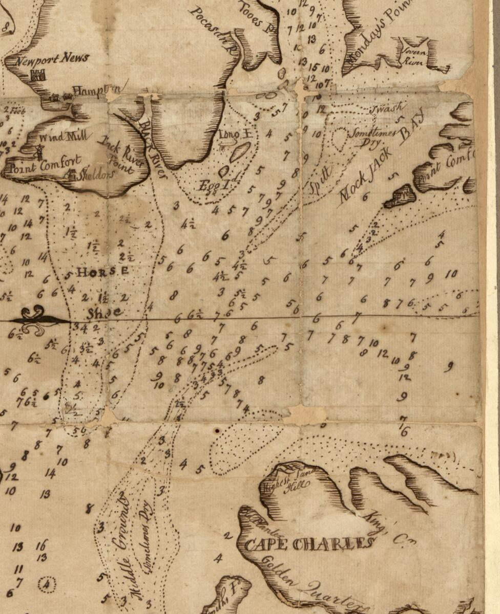 This old map of Chart Showing the Depth of the James and York Rivers As They Enter Chesapeake Bay, With Towns Adjacent from 1781 was created by  in 1781