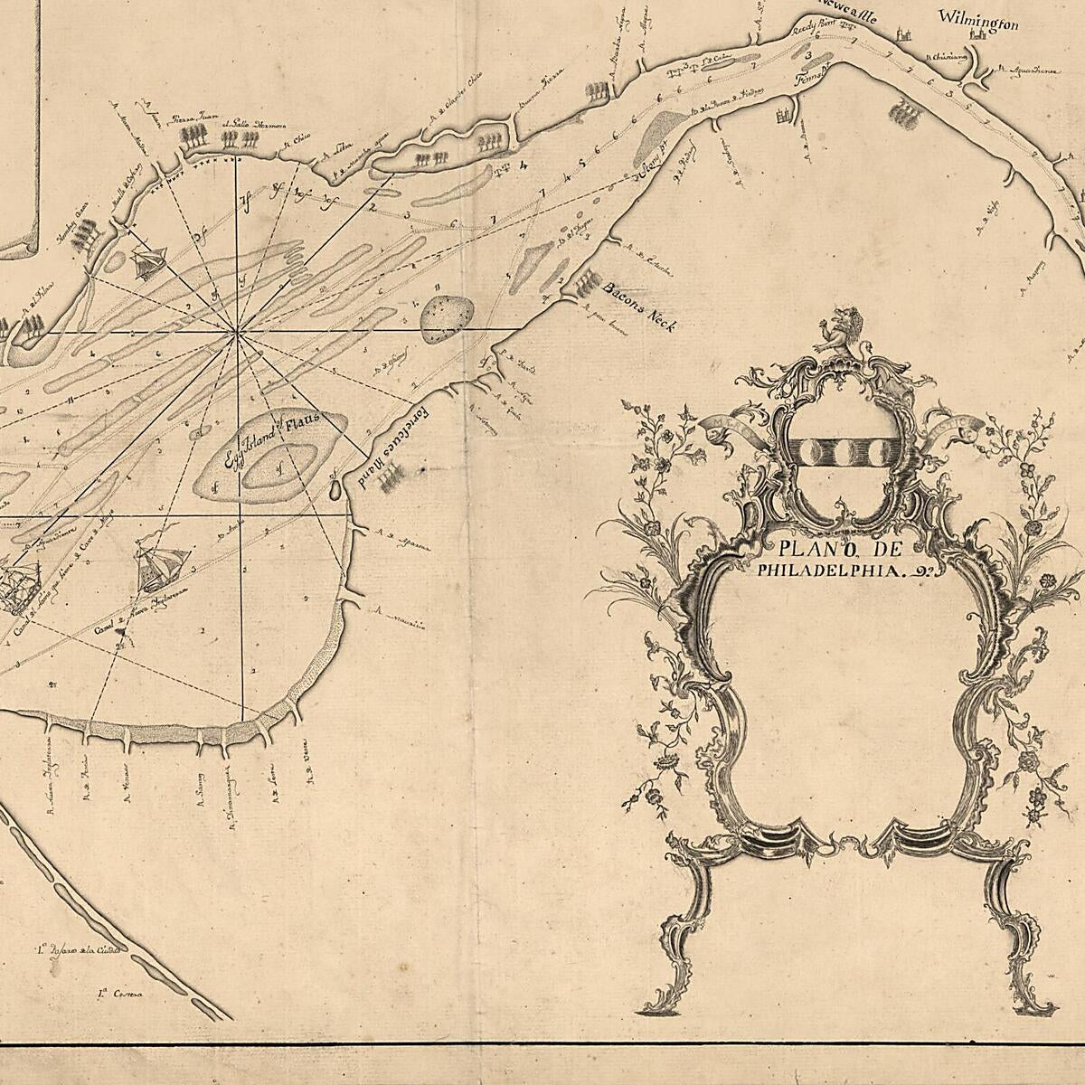 This old map of Plano De Philadelphia from 1756 was created by Joshua Fisher in 1756