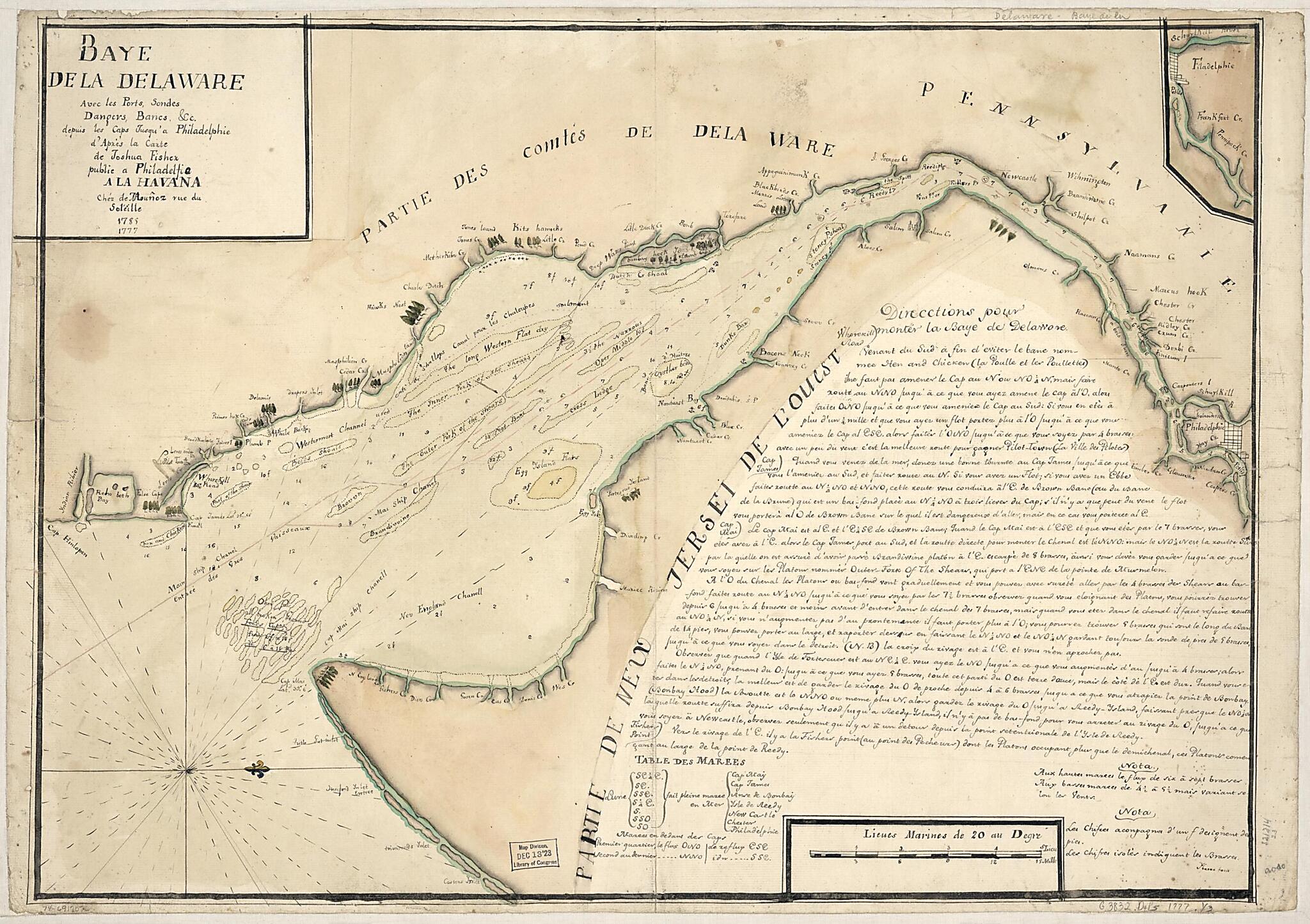 This old map of Baye De La Delaware Avec Les Ports, Sondes, Dangers, Bancs, &c. Depuis Les Caps Jusqu&