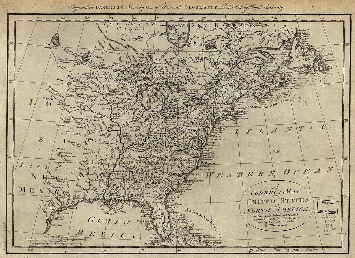A Correct Map of the United States of North America; Including the British and Spanish Territories, Carefully Laid Down Agreeable to the Treaty of 1784 1780 by Relic Map Company